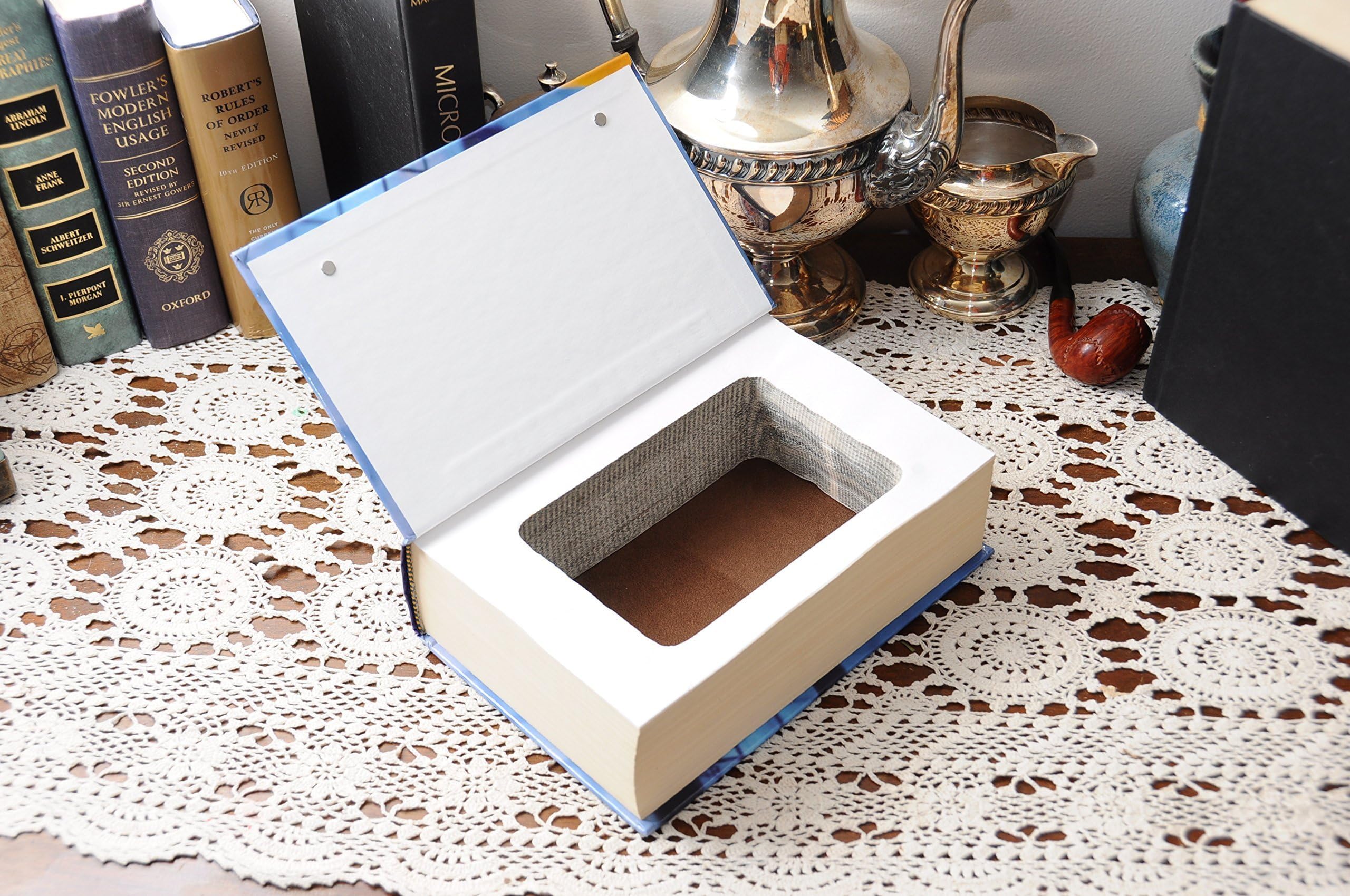 Webster's Crossword Puzzle Dictionary Hollow Book Safe - Hidden Secret Storage - Gift for Student - Magnetic Closure & Brown Suede Bottom