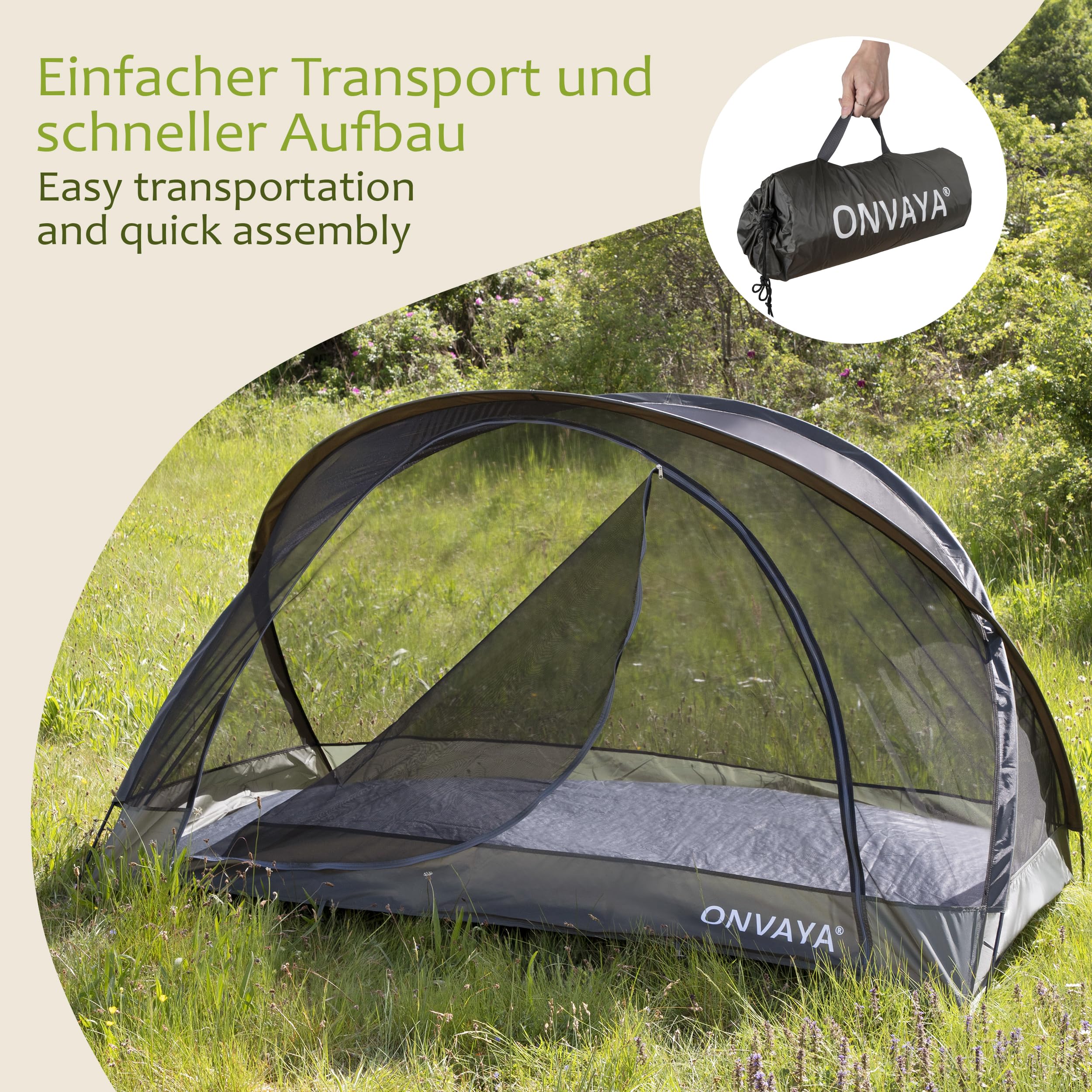 ONVAYA® Insektenschutzzelt ǀ für 2 Personen ǀ einfacher Aufbau ǀ Moskitonetz für Camping, Terrasse oder Park