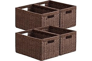 joybest Wicker Storage Bins for Shelves - Rectangle, Small, Decorative Dark Brown...