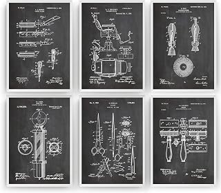 Magic Posters Barbers Patent Prints - Set Of 6 - Bathroom Poster Shaving Gift Fathers Vintage Beard Hipster Barbershop Salon Hairdresser Blueprint Wall Art Decor Shaving Toilet - Frame Not Included