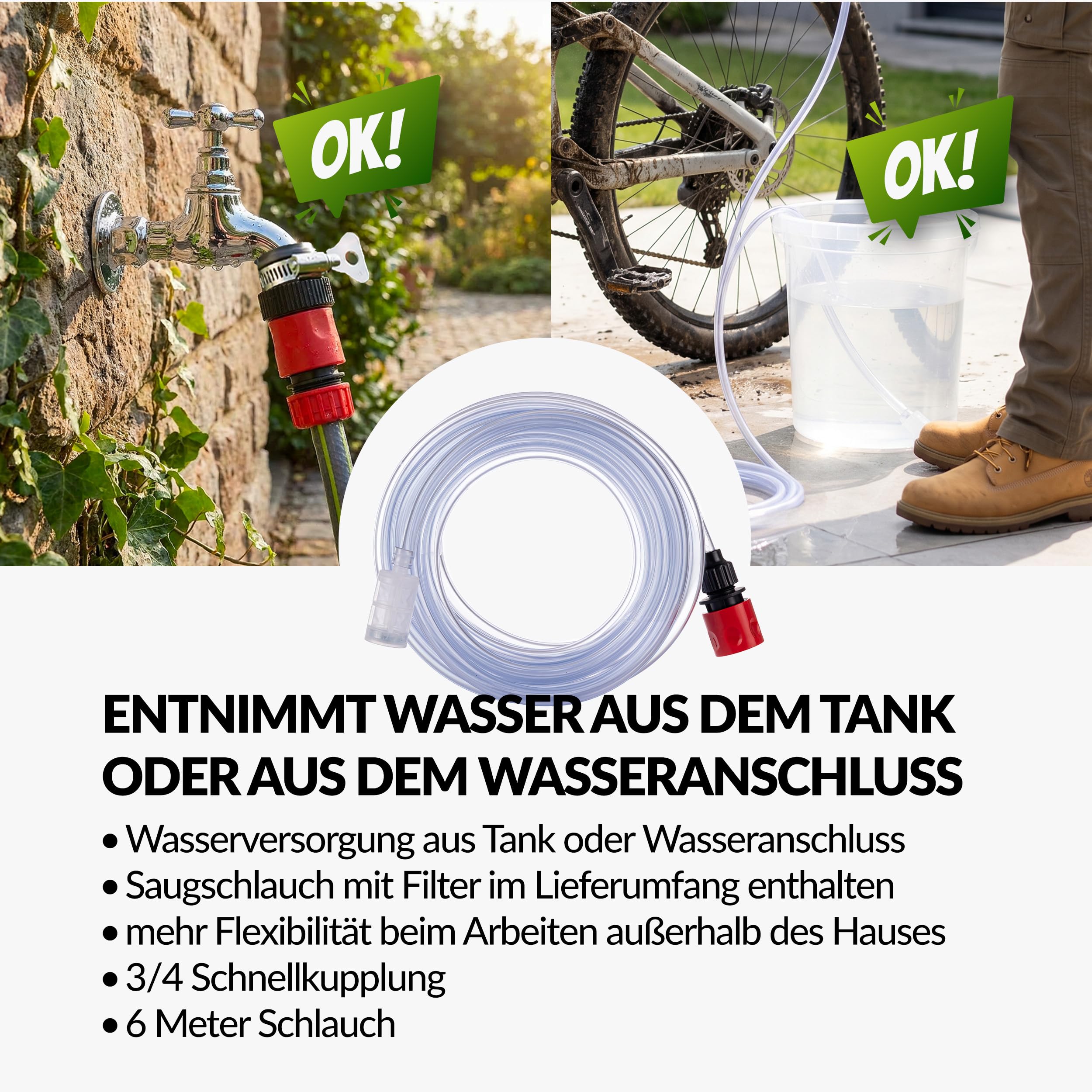 LEHMANN Stream Akku Hochdruckreiniger 20V Max mit 4Ah Akku – Kabelloser Druckreiniger mit 5-in-1 Düse, 6m Schlauch & Schaumsprüher für Auto, Fahrrad & Terrasse