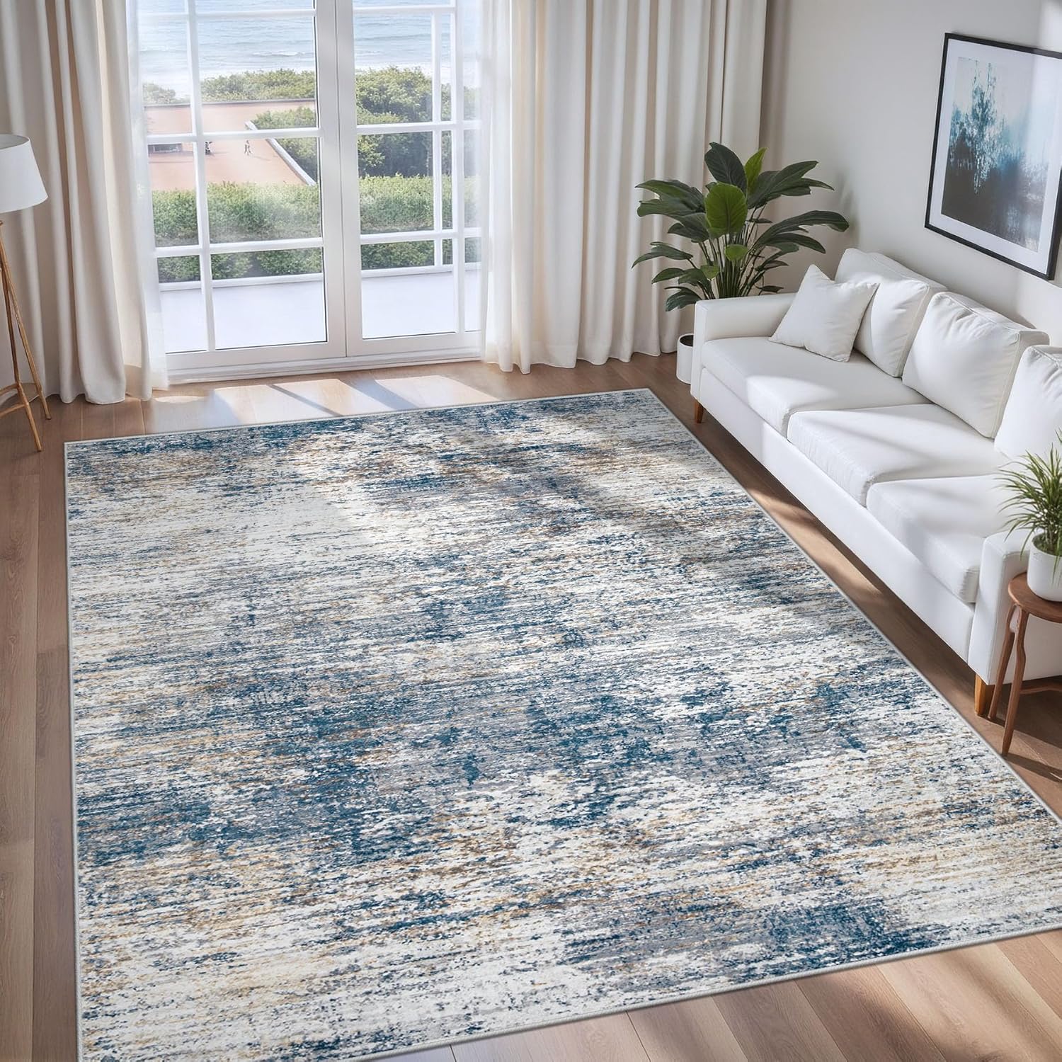 6x9 Area Rugs Living Room Rug, Washable Modern Abstract Large Area Rug Neutral Soft Non Slip Low Pile Indoor Carpet for Bedroom Nursery Dining Room Home Office(BlueWhite, 6'x9') Bluewhite 6' x 9' (Rectangular)