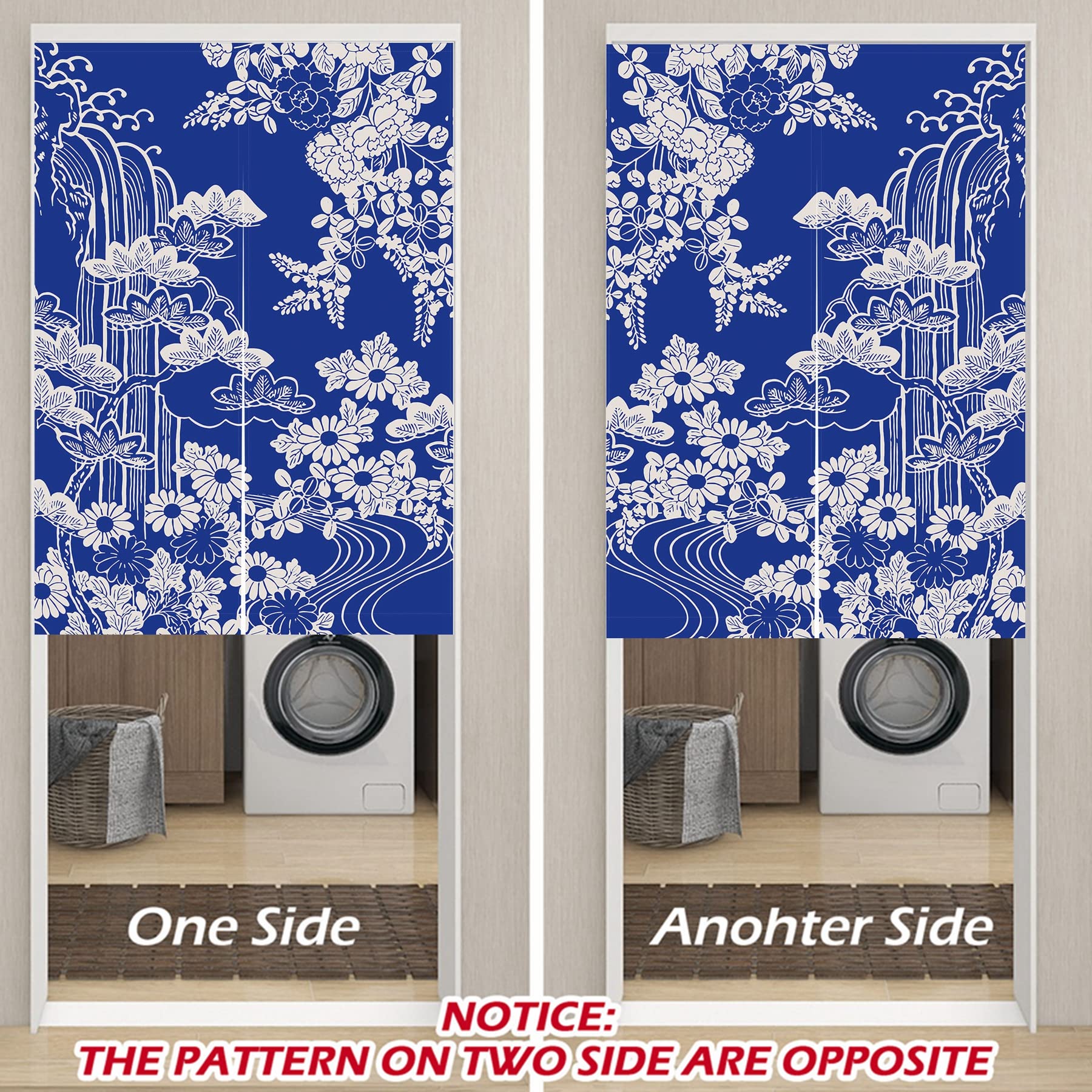LIGICKY Rideaux de porte noren de style japonais épais et long pour décoration de la maison - 85 x 120 cm - Bleu (chrysanthème) (impression double face)