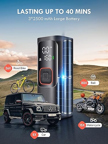 Miniatura 4 de Compresor de aire portátil para inflador de neumáticos, potente 160 PSI y 2 veces más rápido, pantalla LCD de presión precisa, fácil operación