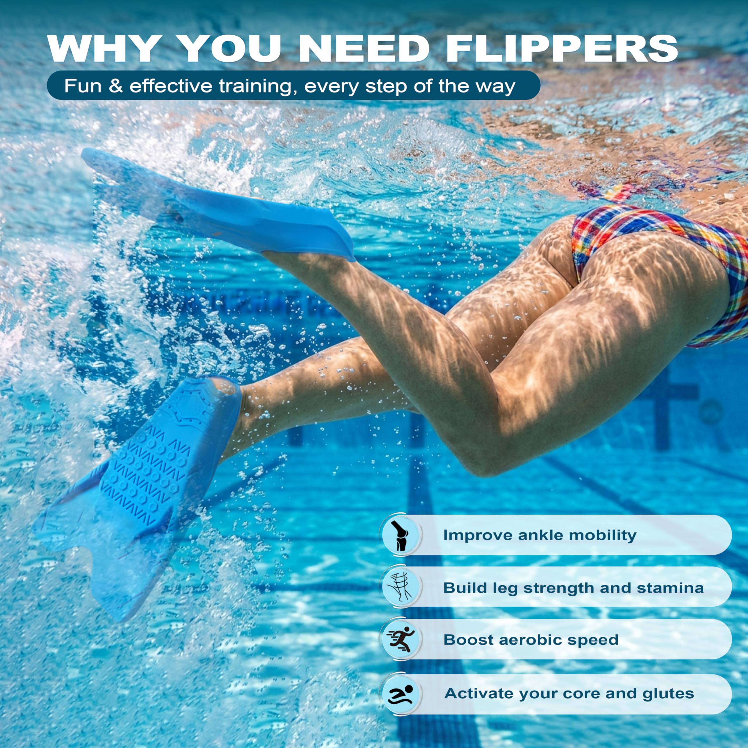 Boosteady Palmes d'entraînement de natation avec talon ouvert – Palmes en silicone à lame courte pour adultes et adolescents, design à faible résistance avec drainage des orteils, sac de transport en