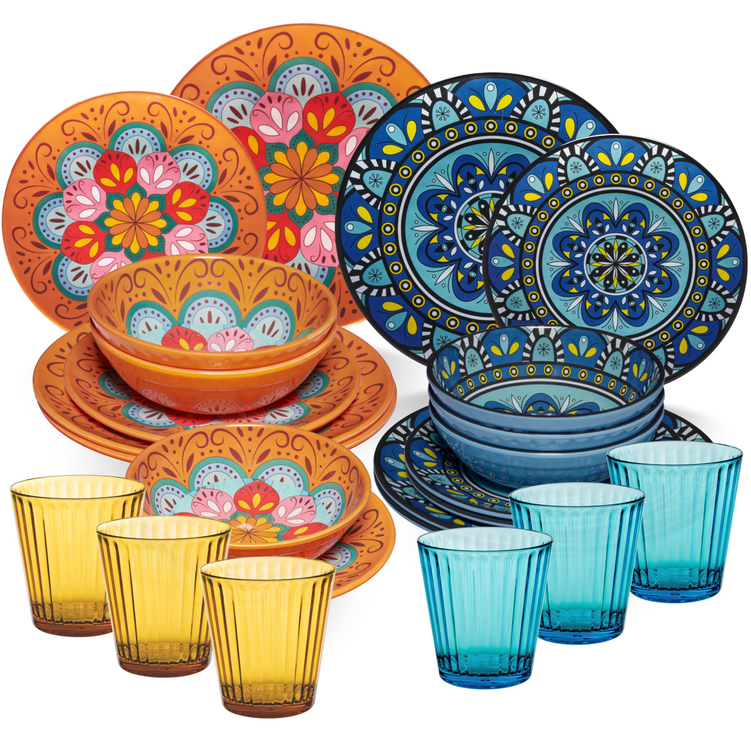 Melamin Geschirr Set Toskana Pastel 6 Personen 24 Teile 360ml Acryl Camping