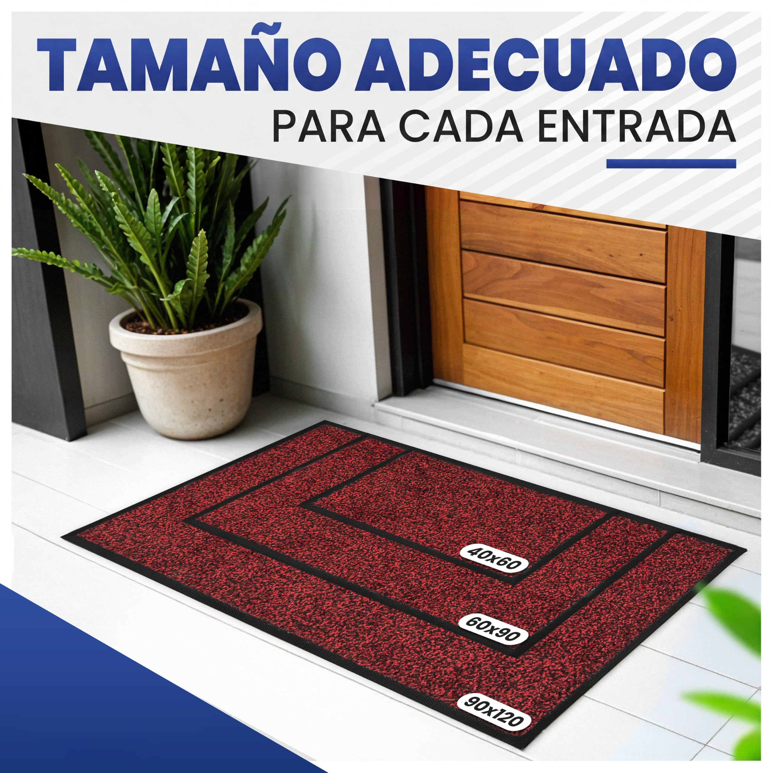 Mibao - Alfombra para Puerta Exterior, 60 x 90 cm, Color Negro y Rojo, Alfombra de Entrada Absorbente Interior, Impermeable y Lavable, Felpudo de Entrada