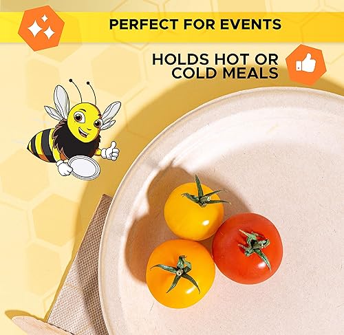 Miniatura 3 de BEELEEVE Paquete de 125  9 pulgadas Platos de papel de bagazo redondos desechables 100 compostables fibra de caña de azúcar biodegradable diseño