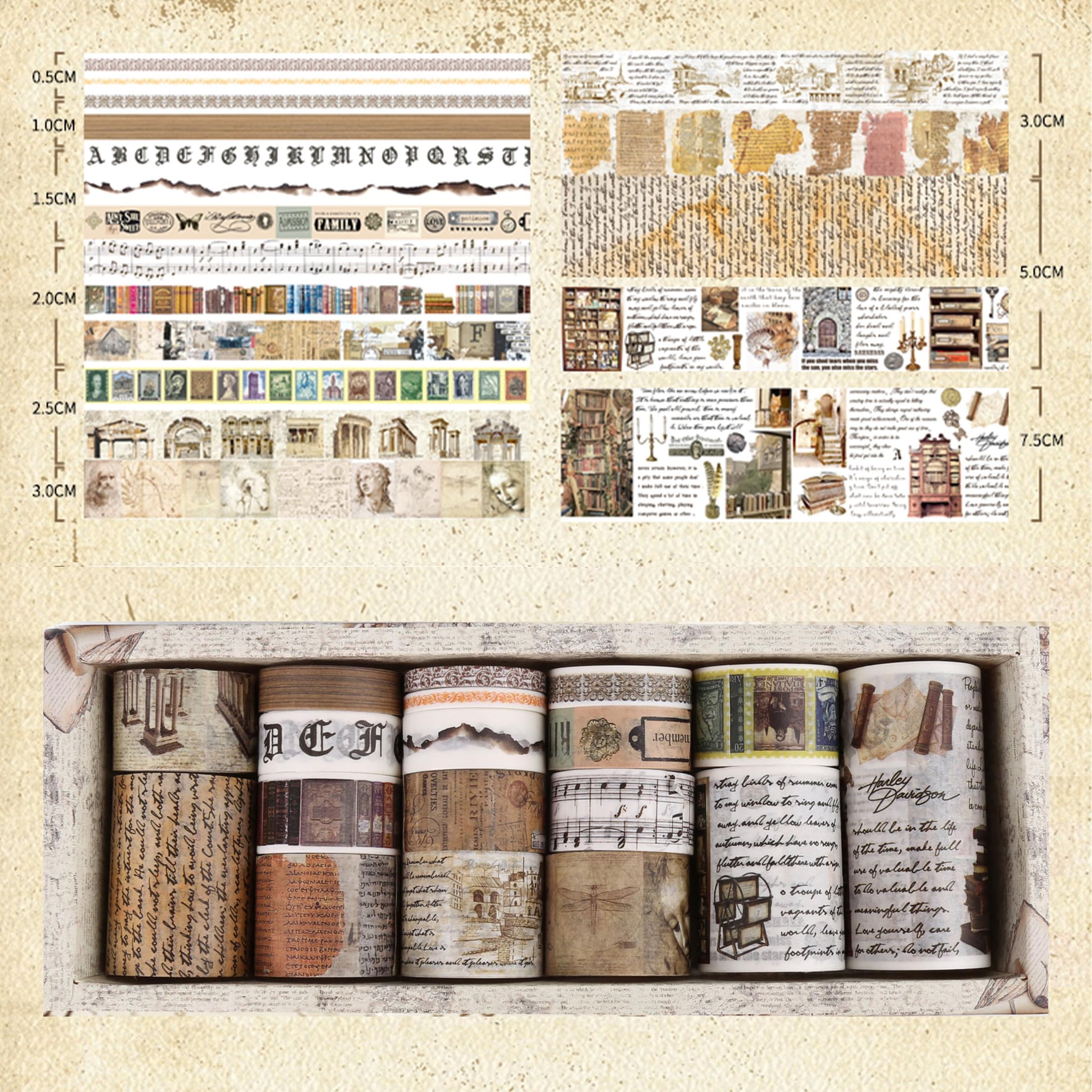 KAVI' S Zestaw dekoracyjnych taśm Washi w stylu retro, w stylu antycznym, do prac ręcznych, do majsterkowania, pamiętnika, planera, scrapbookingu, pakowania (wydarzenia)