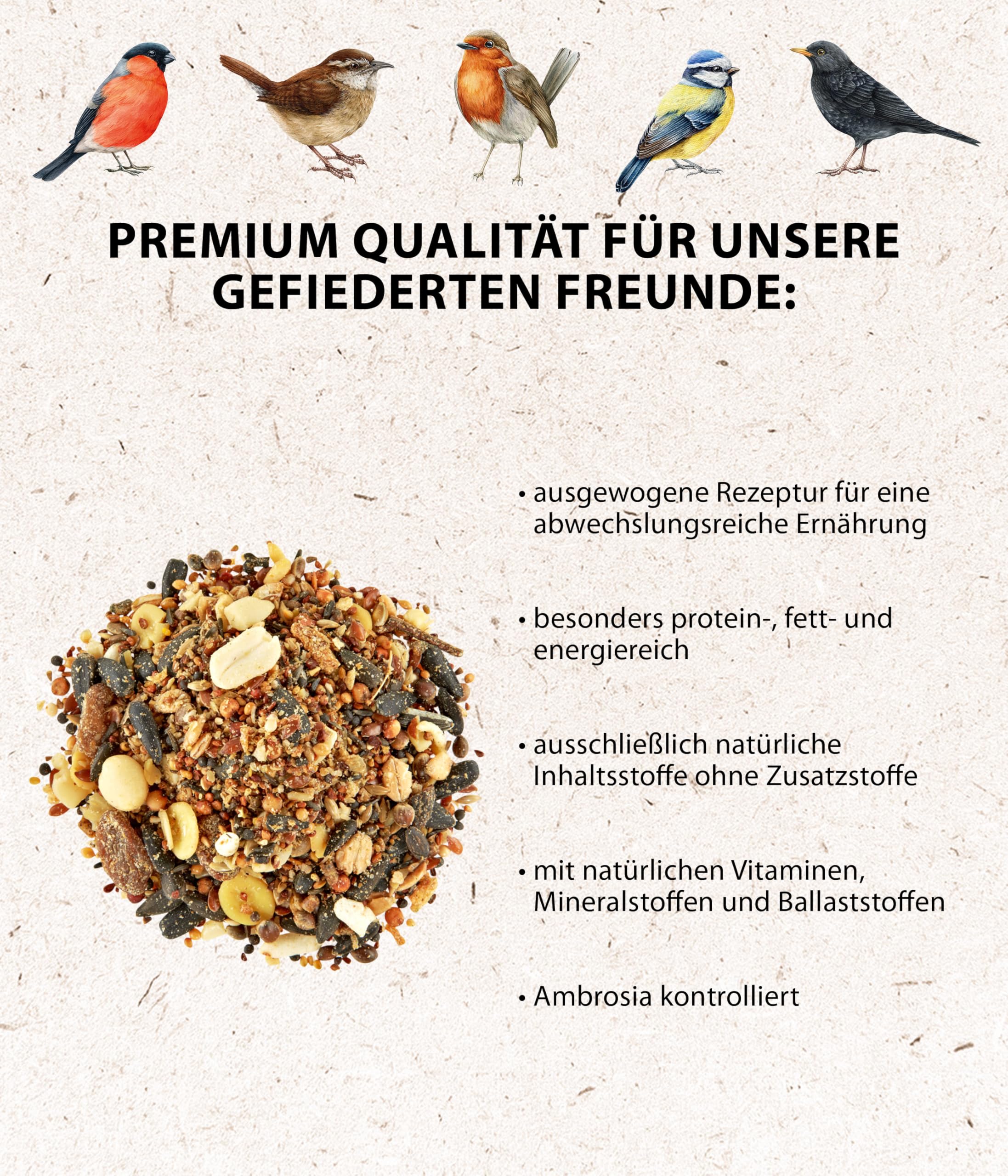 Dehner Natura Premium Mangime per Uccelli Selvatici, Cereali e mangime Morbido, 5 kg