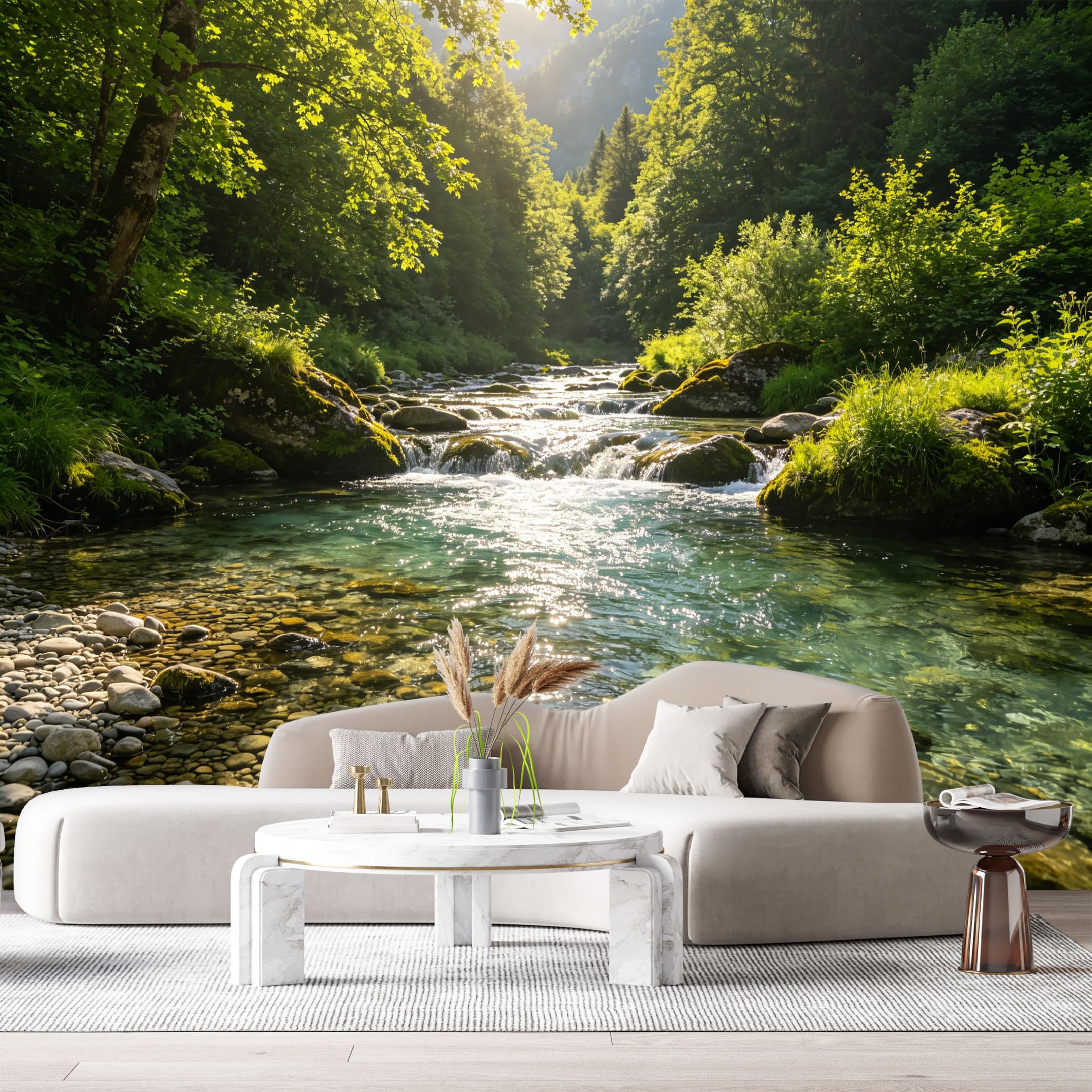 Custom Size Wall Murals Forest River Landscape Sunlight Water Reflection SelfAdhesive Wall Fabric Removable Large Wallpaper for Photo Living Room