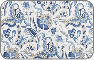 Oyihfvs Seamless Traditional Indian Blue Grey Paisley Flowers on White Rectangle Ice Silk Dog Pet Pad, Soft Cooling Cat Mat Mattress, Washable Sleeping Pad for Puppy Cat Kennel (Medium) 23 x 38 inch