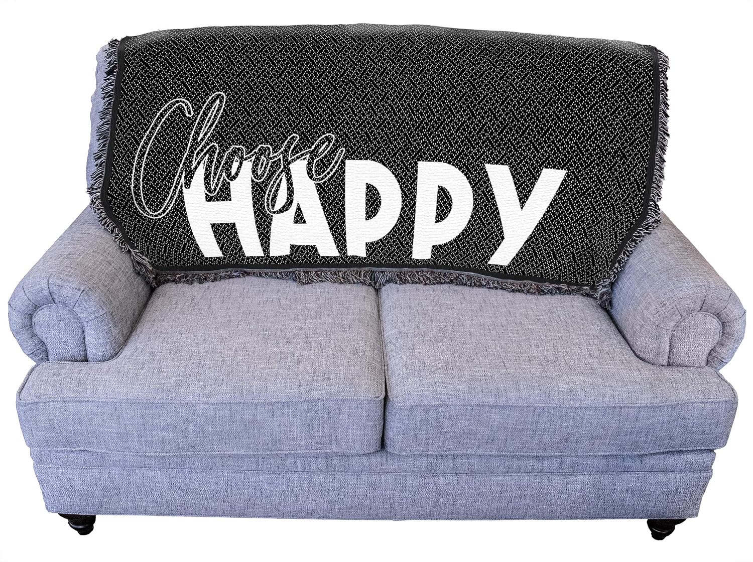 Pure Country Weavers Choose Happy Blanket Black - Gift Tapestry Throw for Back of Couch or Sofa - Woven from Cotton - Made in the USA (61x36)