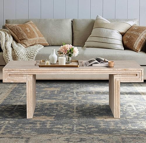 Miniatura 115 de SSLine Mesa de centro rectangular de madera antigua de 45.2 pulgadas para sala de estar, mesas auxiliares de almacenamiento de 2 niveles con patas