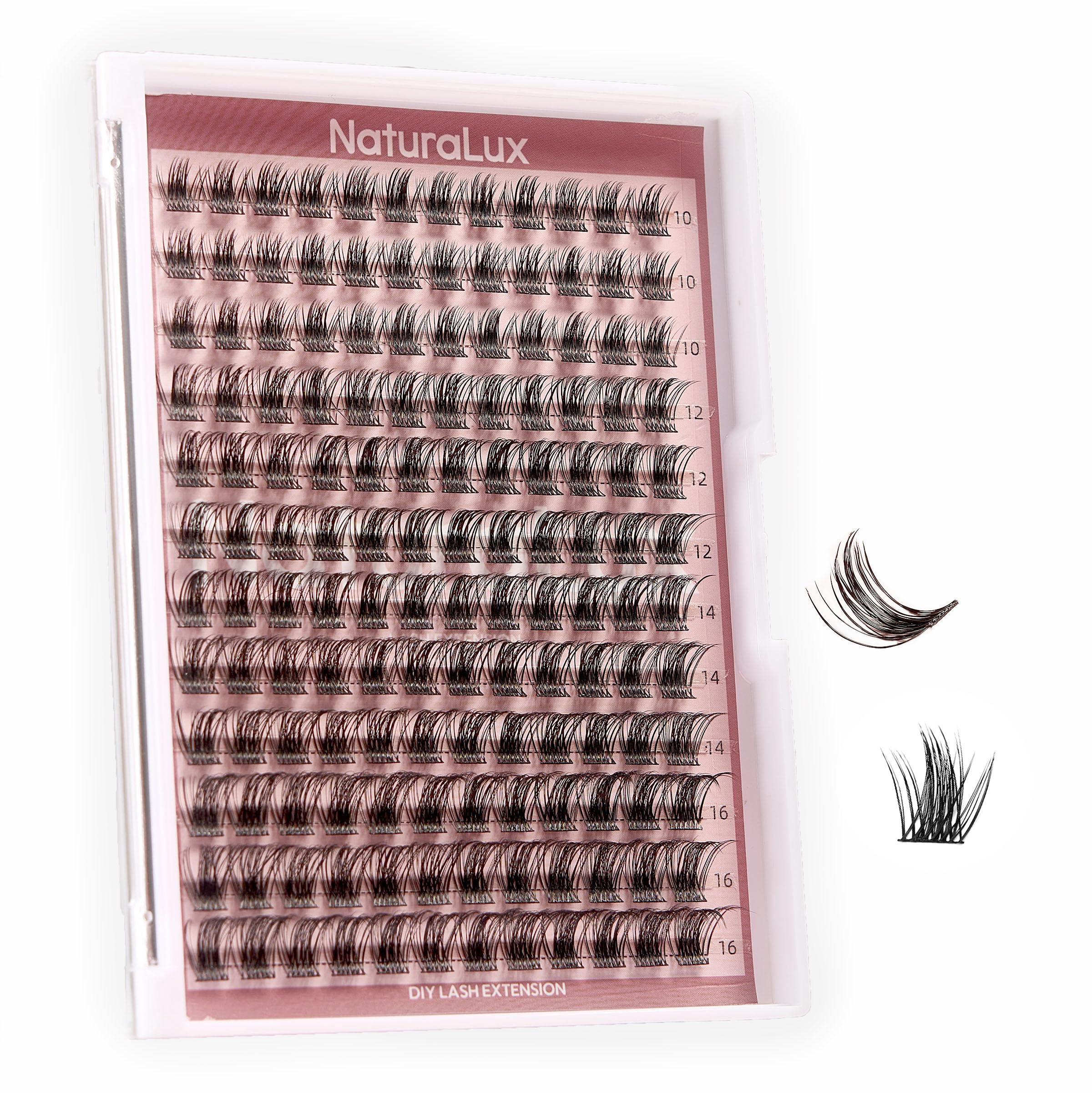 NATURALUX Wispy Glam Mixed Lash NL05; 10 mm, 12 mm, 14 mm, 16 mm; 144 całkowita liczba; sztuczne rzęsy, pojedyncze rzęsy, przedłużanie rzęs, klastry rzęs, D curl
