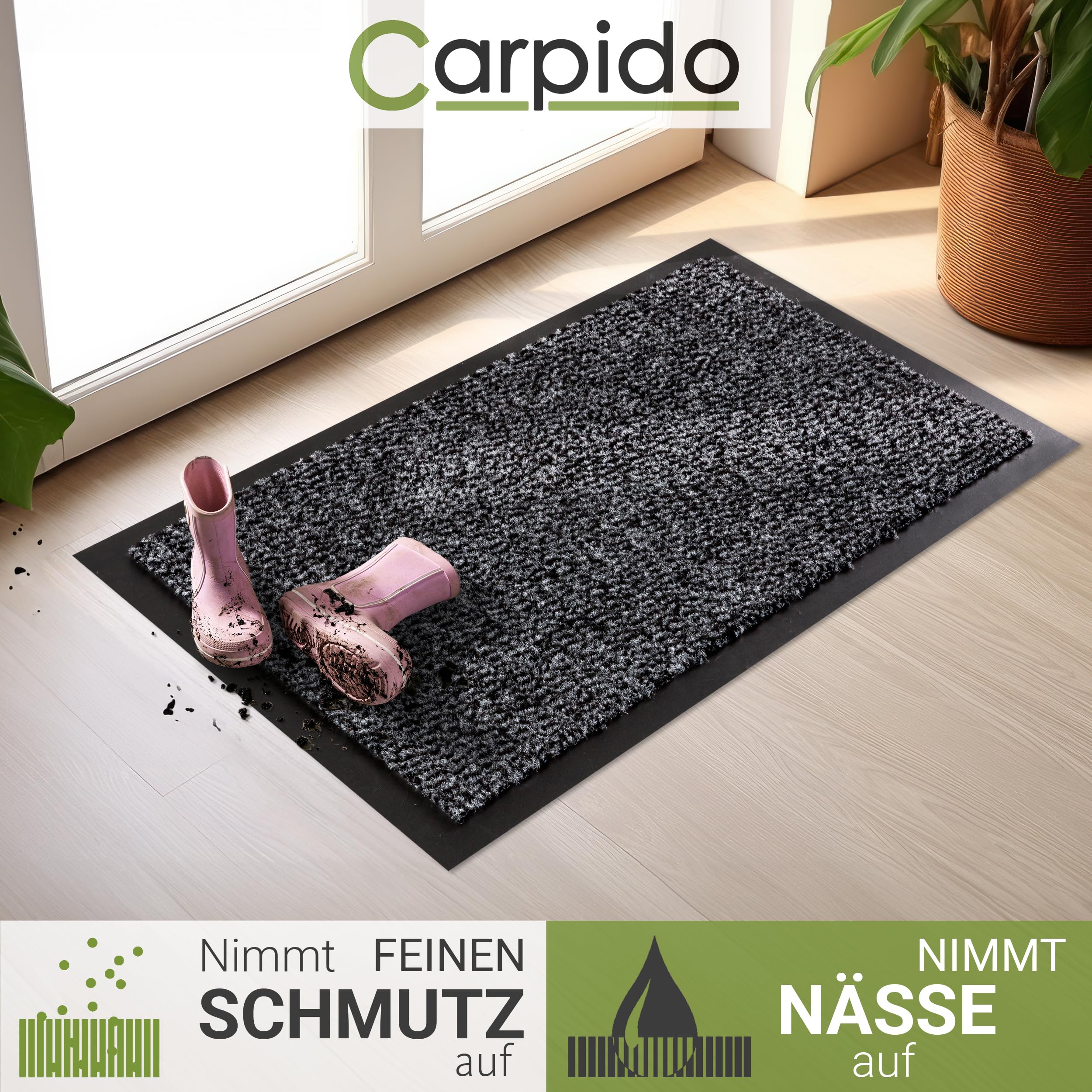 Carpido Fußmatte 90 x 150 cm Grau meliert für Innen - Klassischer Türvorleger schnelltrocknend - rutschfeste Sauberlaufmatte - Langlebige Türmatte | Rutschfeste Fußmatte Innenbereich Türvorleger schnelltrocknend Sauberlaufmatte langlebig Türmatte leicht z