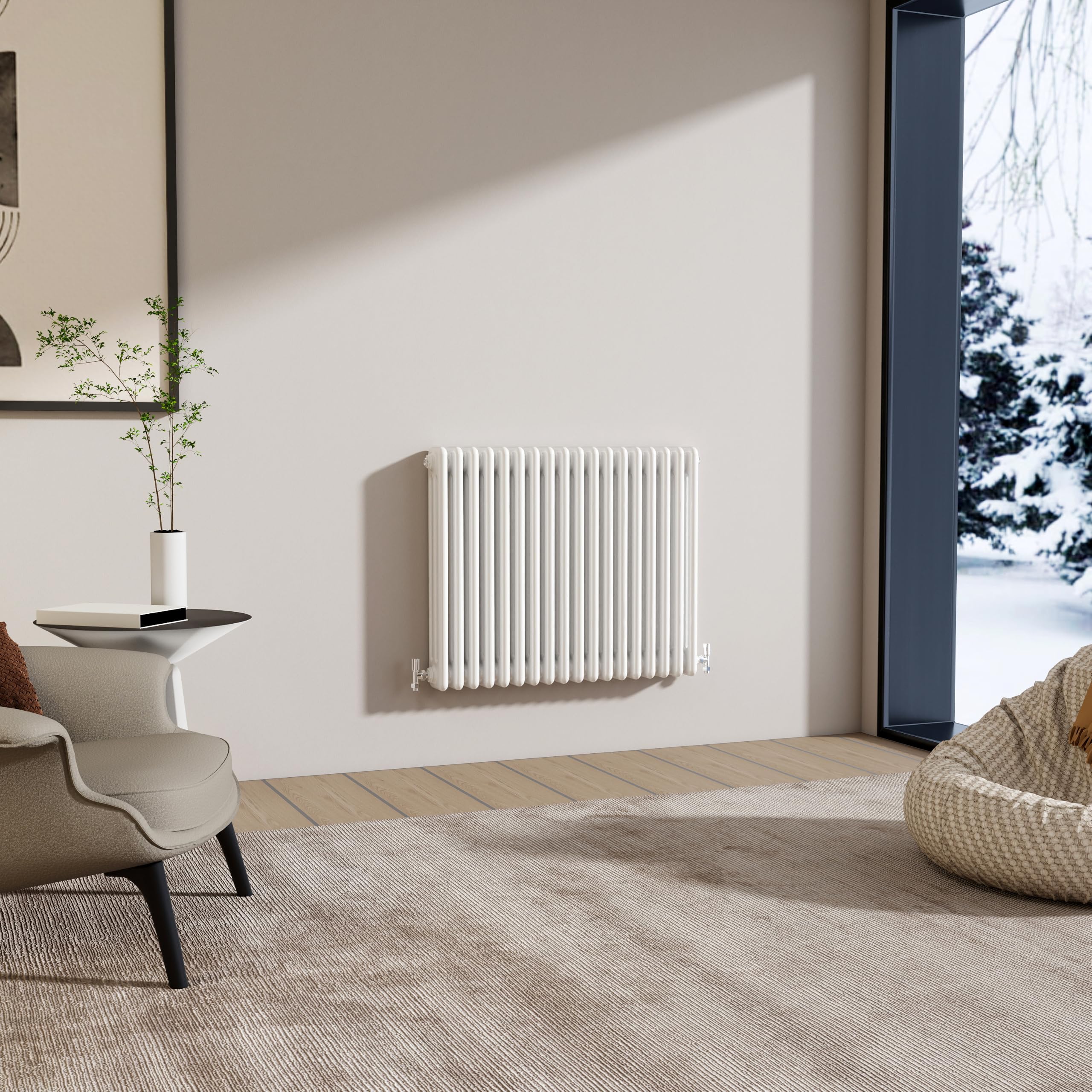 Traditional 3 Column Cast Iron Radiator 600x830mm Horizontal Gloss White — image 1