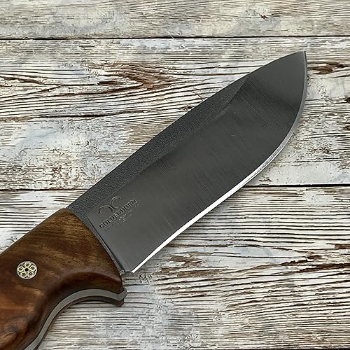 Miniatura 5 de Golden Horn Expert in Handcraft Cuchillo de caza con mango de madera personalizado y funda de cuero para regalo, mango de nogal Bohler N690