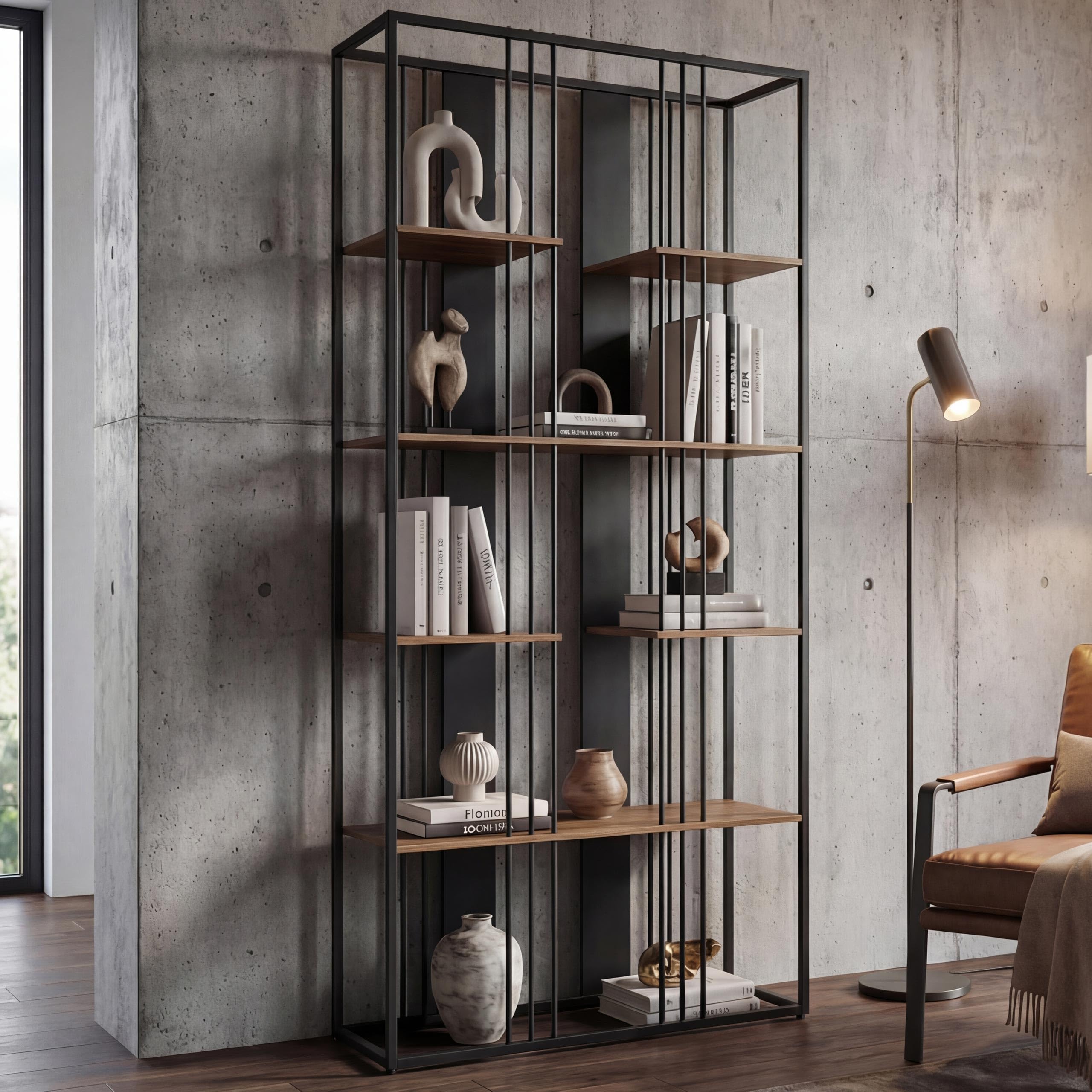Scaffale HWC-P12, libreria alta, metallo industriale melaminico certificato MVG 180x80x31cm - nero, marrone