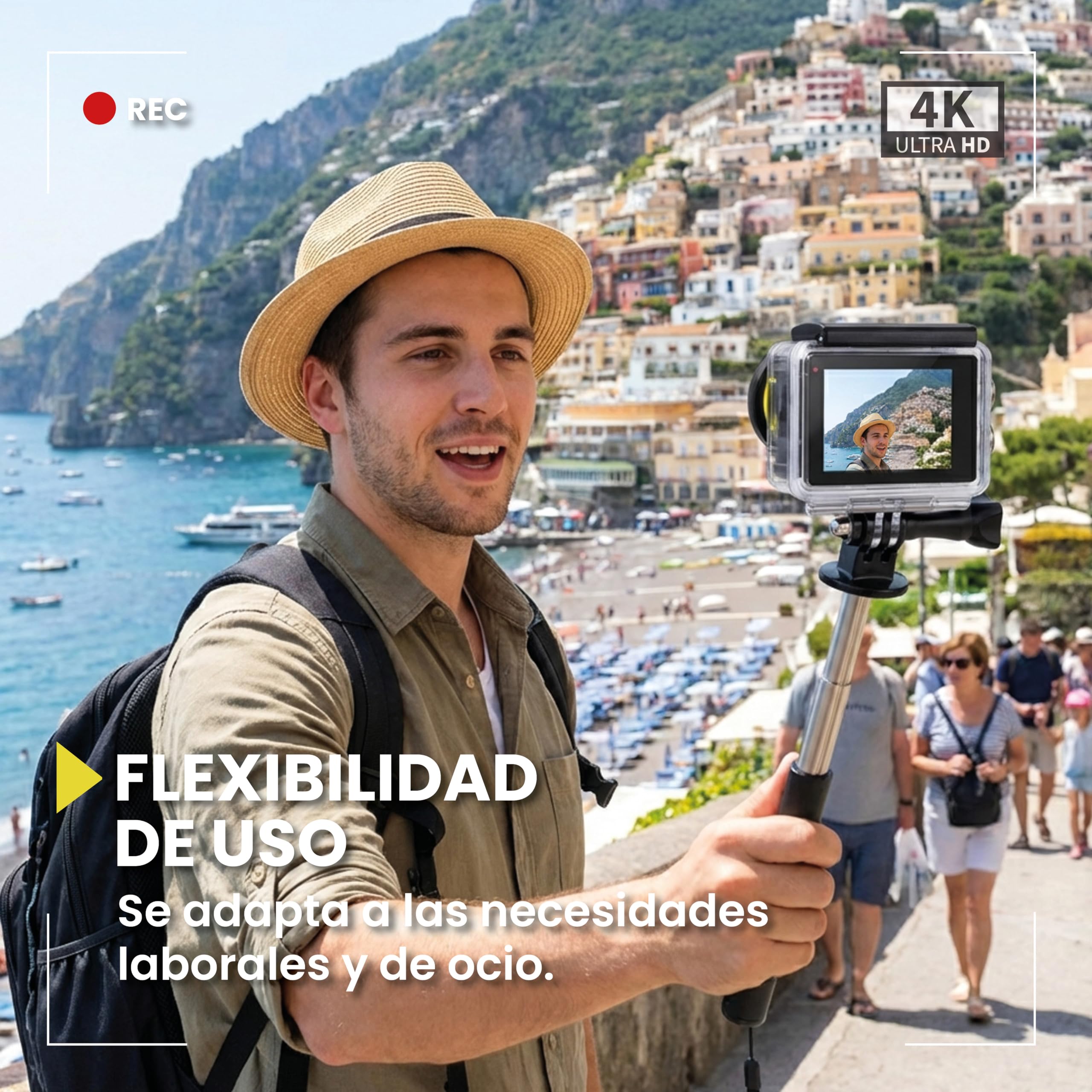 Midland - Action Cam H5 Pro, Cámara Acción Deportiva Ultra HD con Wi-Fi, Time Lapse, Gran Ángulo 140°, Pantalla LCD - Dash Cam Coche con Grabación en Bucle, Cámara Acuática con Estuche Impermeable 30m