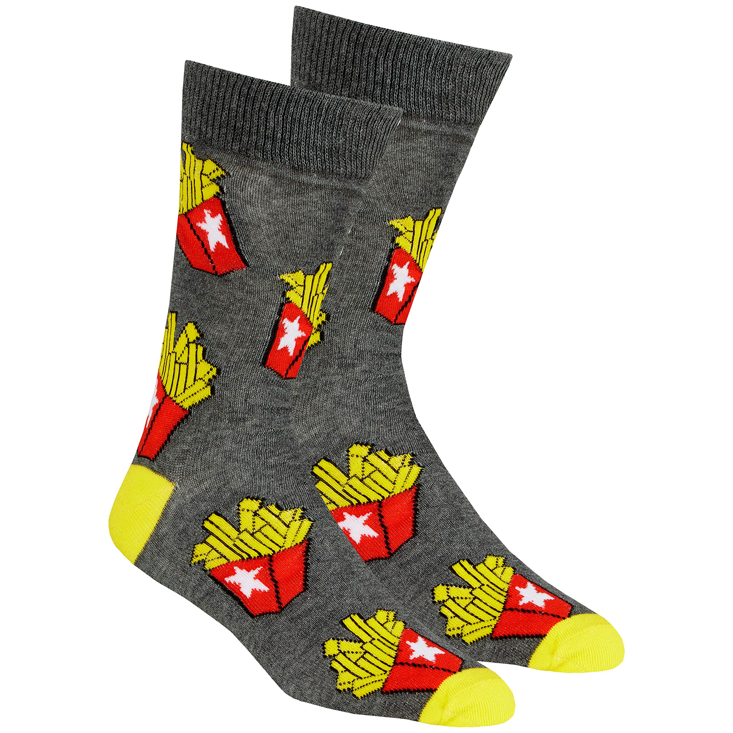 Metzuyan Mens Crew Socks Mid Calf Funky Colorful Funny Cotton Food Grey Chips Size 6-11