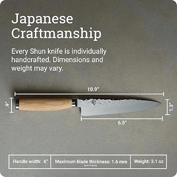 Shun Premier Blonde 6.5 Utility Knife, Handcrafted Japanese Knife, VG-MAX Core with Damascus Stainless Steel Cladding, Pakkawood Handle, Precision and Sharpness for Professional and Home Chefs