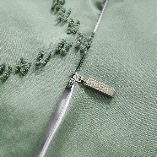 Miniatura 6 de Nestl Juego de funda de edredón bohemio tamaño King, funda de edredón bohemia tamaño King, funda de edredón verde copetuda de 3 piezas con cierre de