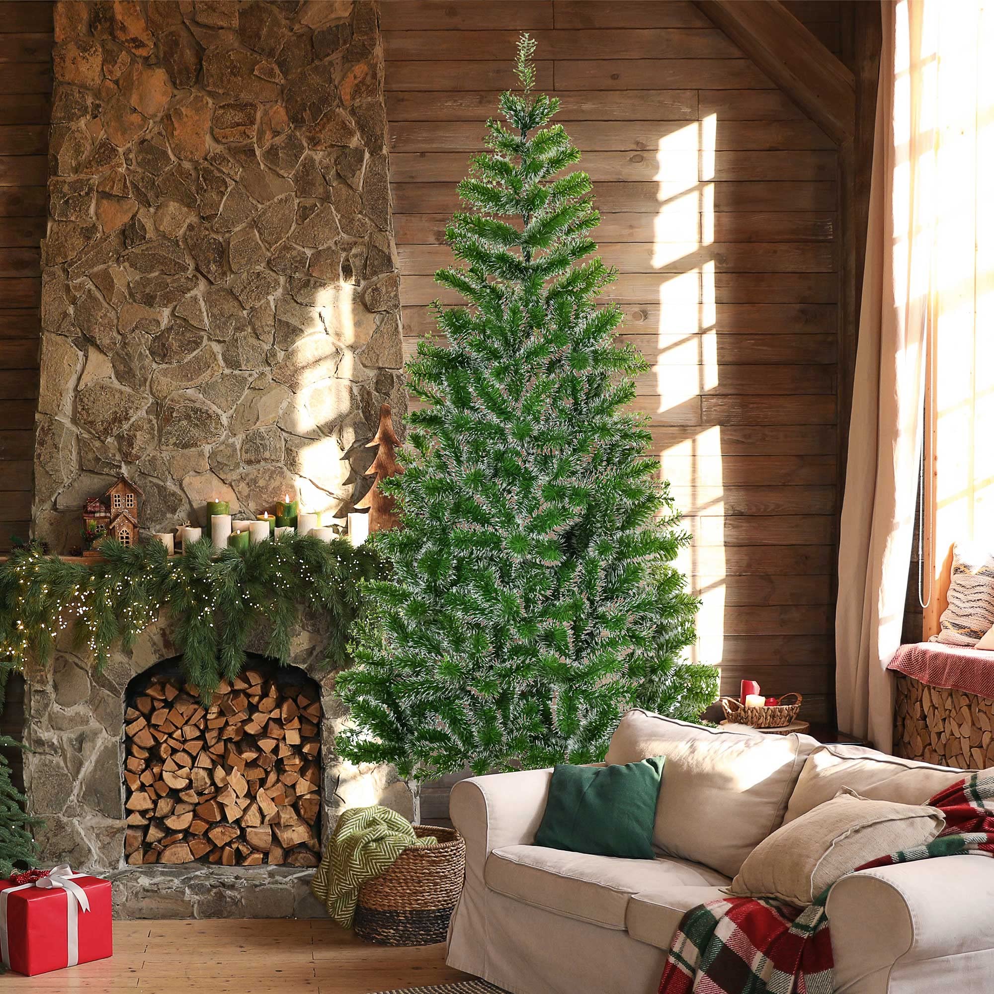 HOMCOM Sapin de Noël Artificiel Aspect Enneigé 210 cm Grand Réalisme | 968 Branches Épines Imitation Nordmann