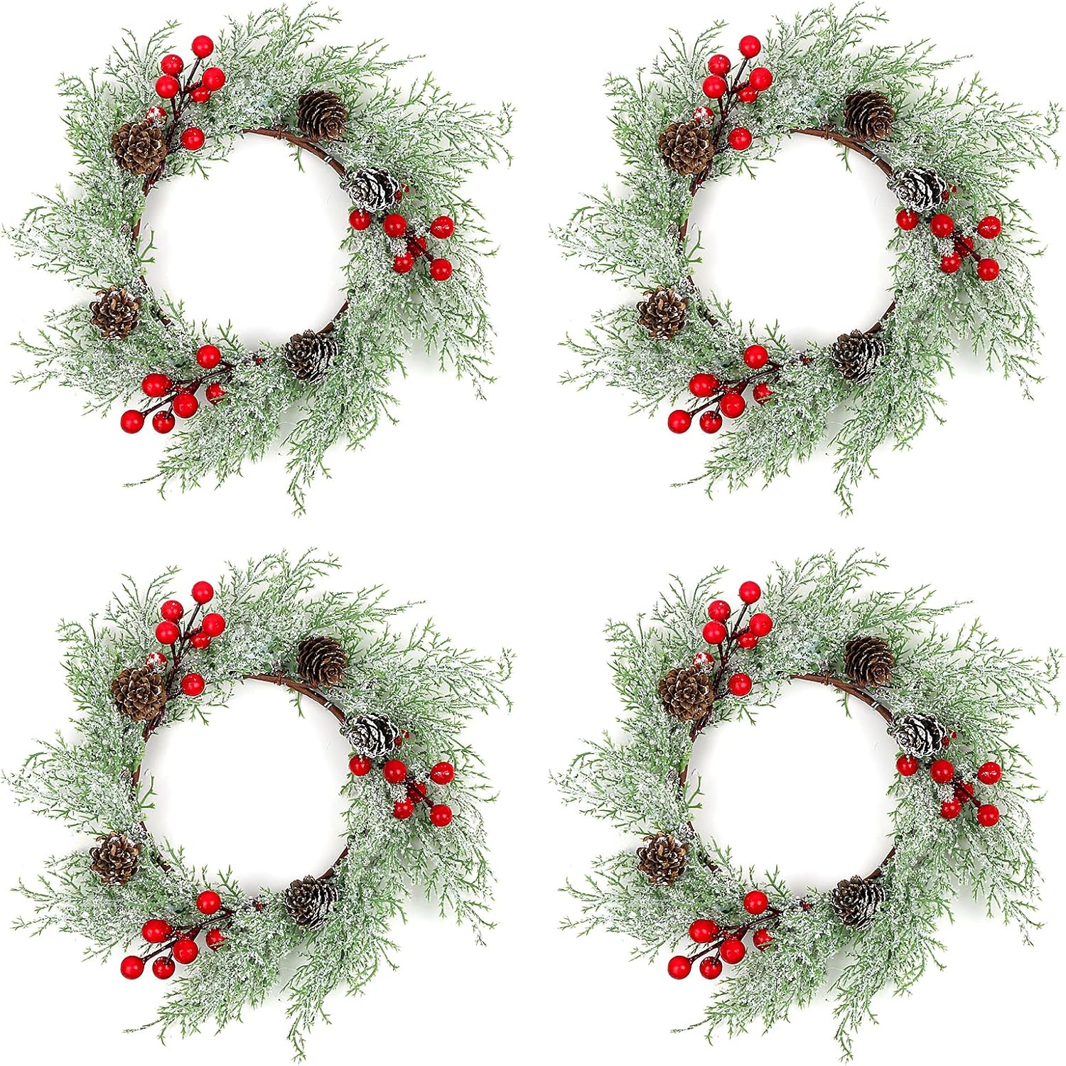 Acmee Christmas Candle Rings Set of 4 Red Berry and Pine