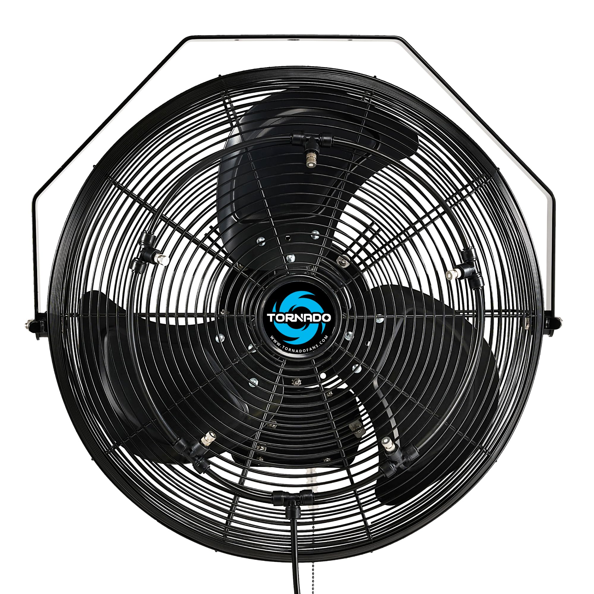 Tornado 18 Inch Outdoor Misting Fan High Velocity Metal Industrial Wall Mount Fan For Commercial, Industrial, Residential, Greenhouse Use 3 Speed 5 Nozzles 6.6 FT Cord UL Safety Listed