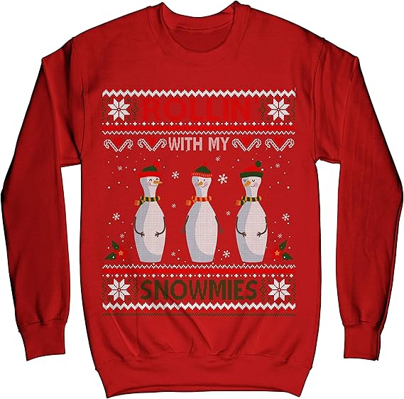 TeeLucky Rollin' with My Snowmies Snow Bowling Ugly Christmas Sweater Sweatshirt at Amazon Menâs 