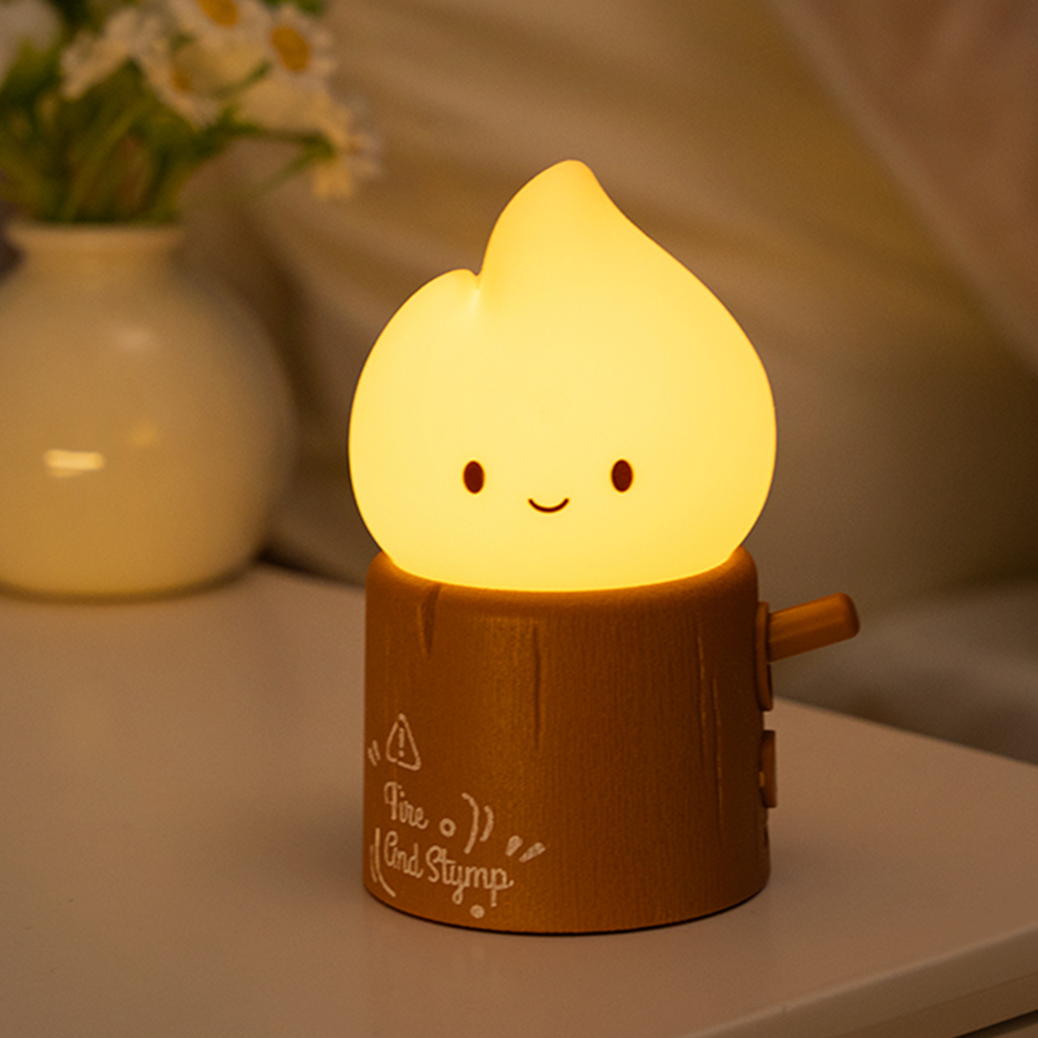 Image of Led Cute Stump Fire Night Light, Dimmable Nursery Kawaii Lamps, Super Squishy Silicone USB Rechargeable Timer Night Lamp for Kids Adults, Used for Camping Party Room Decor (Stump Fire)