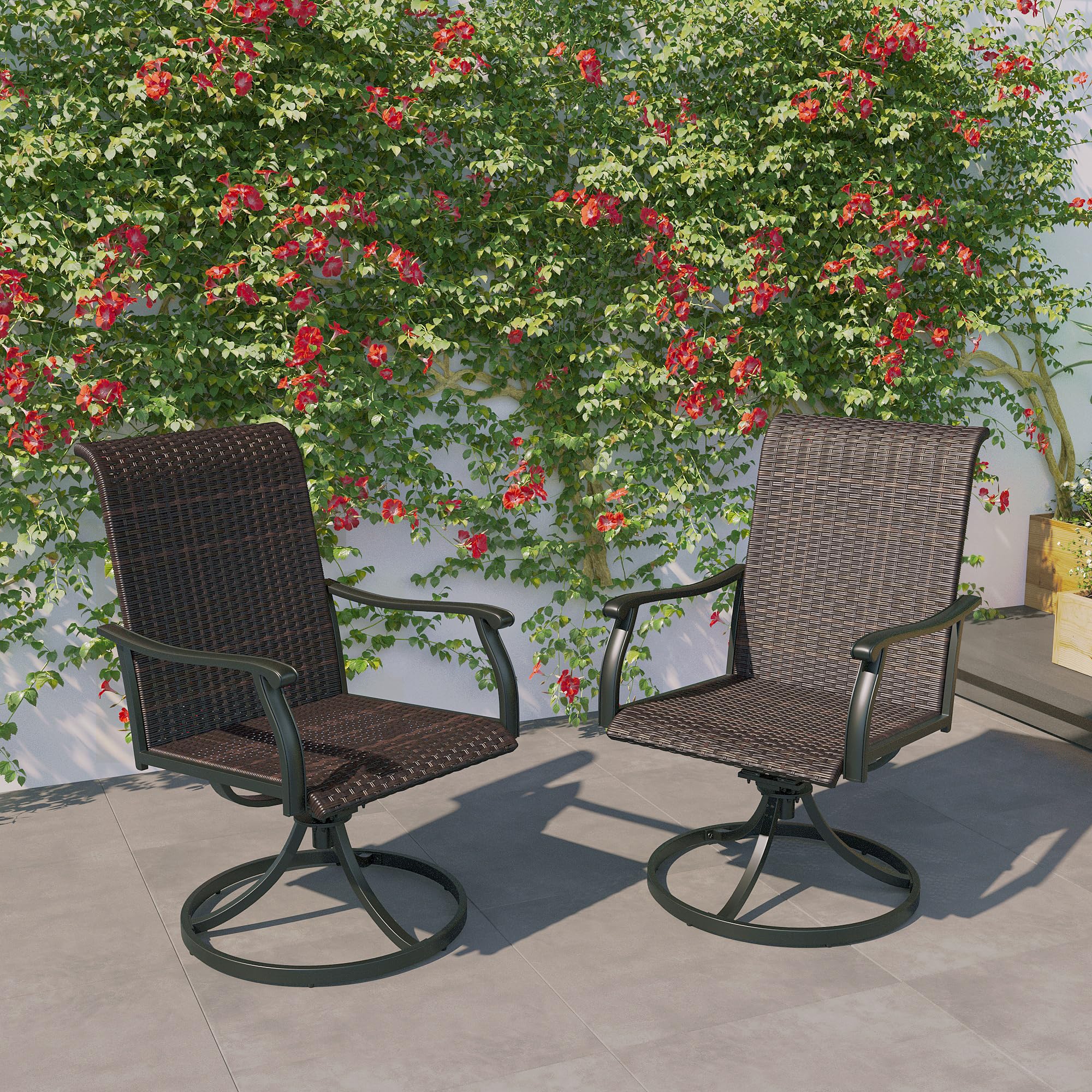 DIFY Outdoor Rattan Swivel Chair Set of 2, Weather Resistant Patio Wicker Swivel Chair for