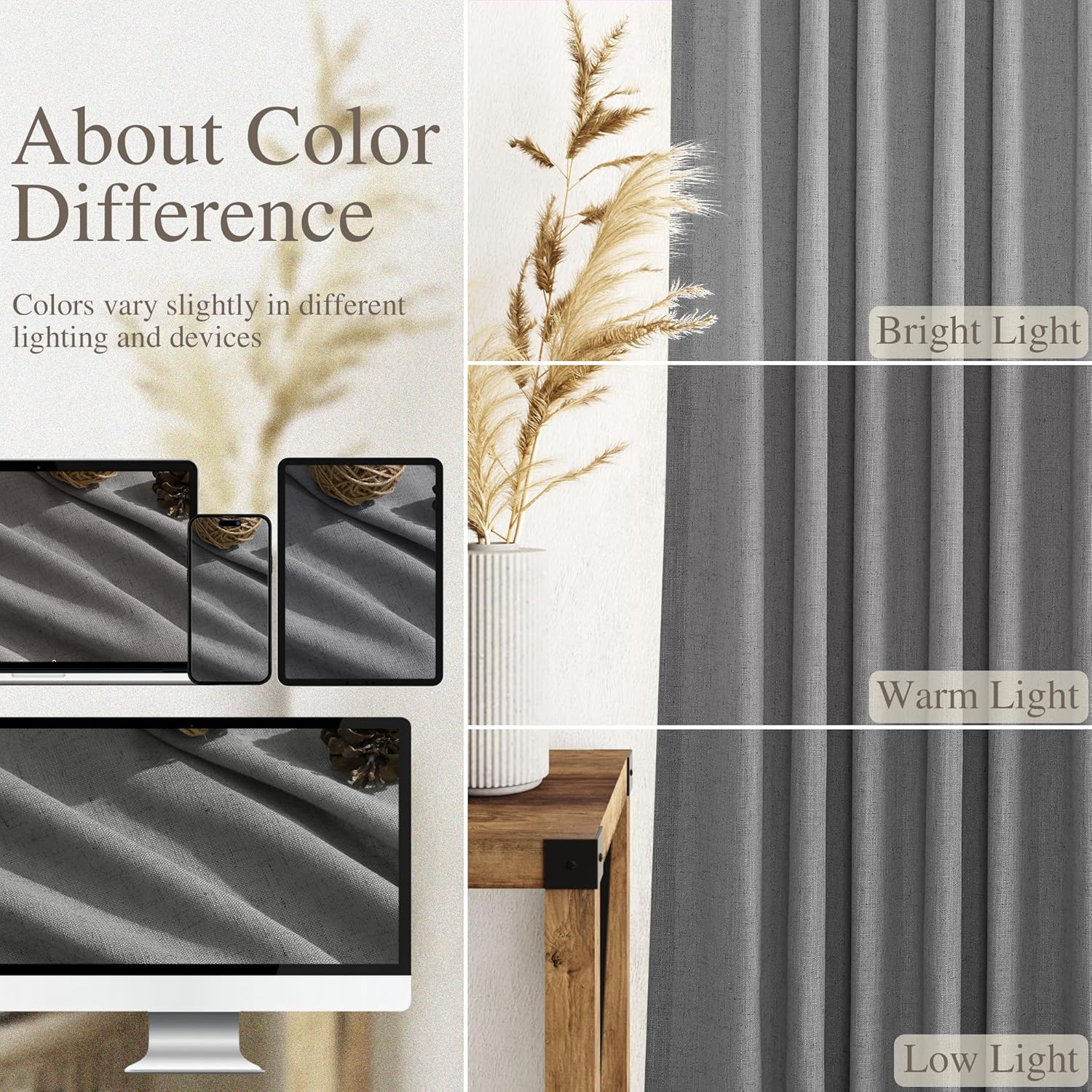 Dark Grey Linen Curtains 84 Inches Long for Bedroom Rod Pocket Back Tab Light Filtering Privacy Semi Sheer Curtain Farmhouse Decor Cotton Textured Drapes for Living Room 2 Panels Set 52x84 Inch thumbnail
