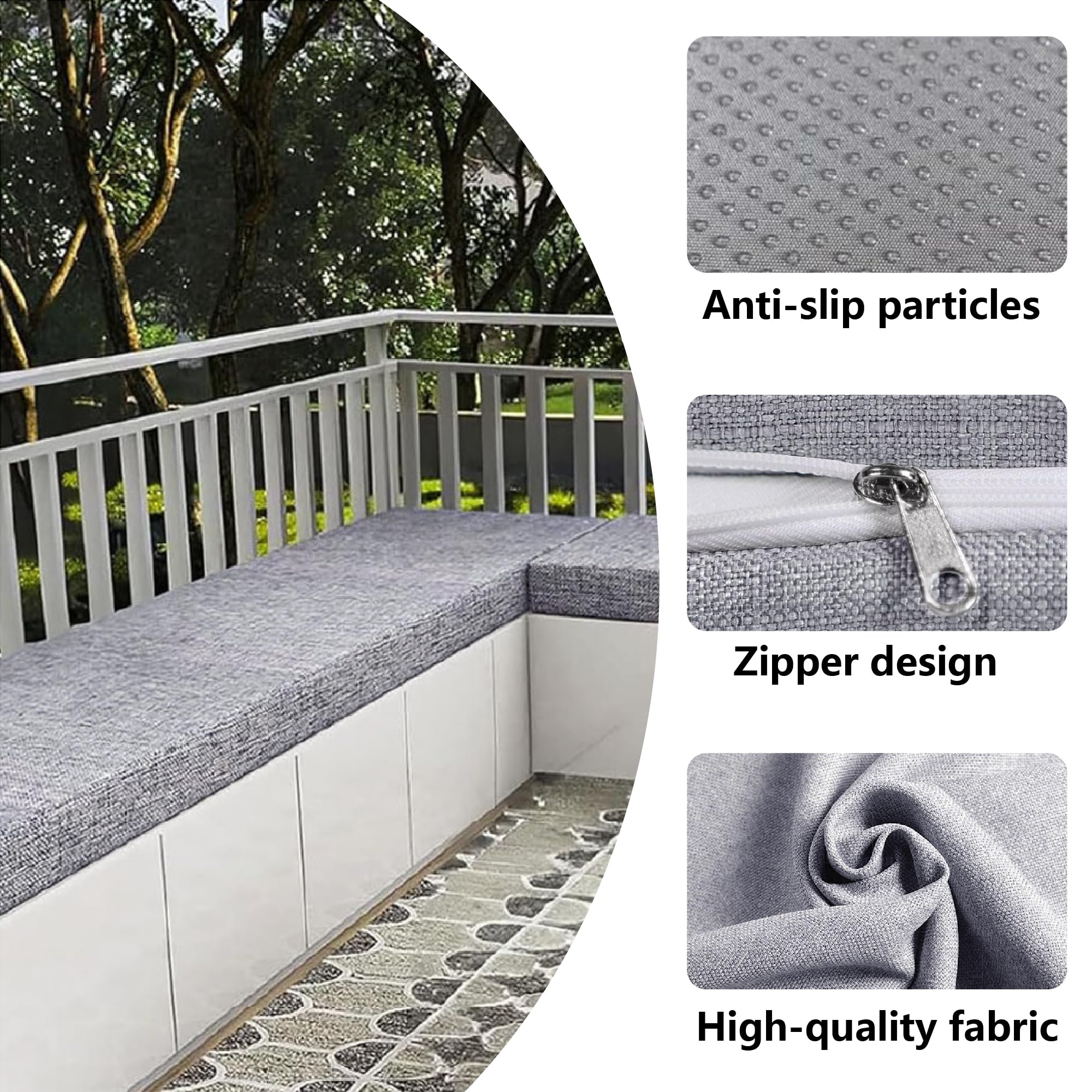Coussin de Banc sur Mesure 50 x 126 cm Fond Antidérapant Coussin de Banc Plusieures Tailles et Couleurs à Choisir pour de Terrasse Balcon Banquette, Gris Clair