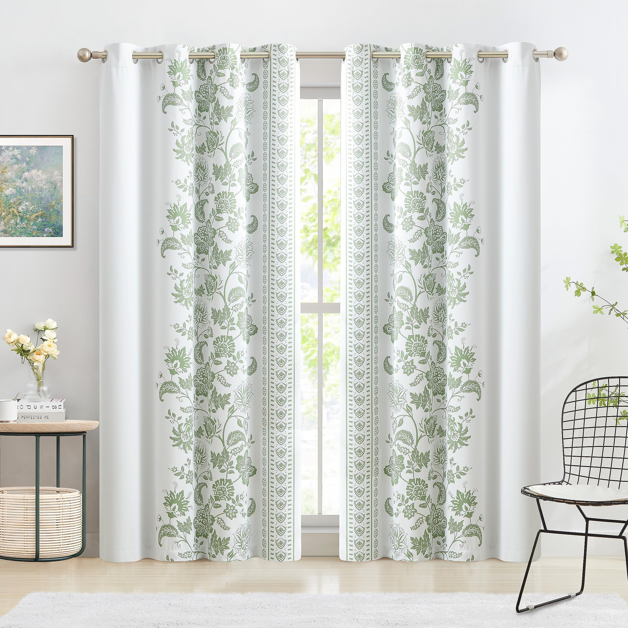 Amazon｜Jubilantex ボタニカル 遮光カーテン 長さ84インチ ノイズ低減