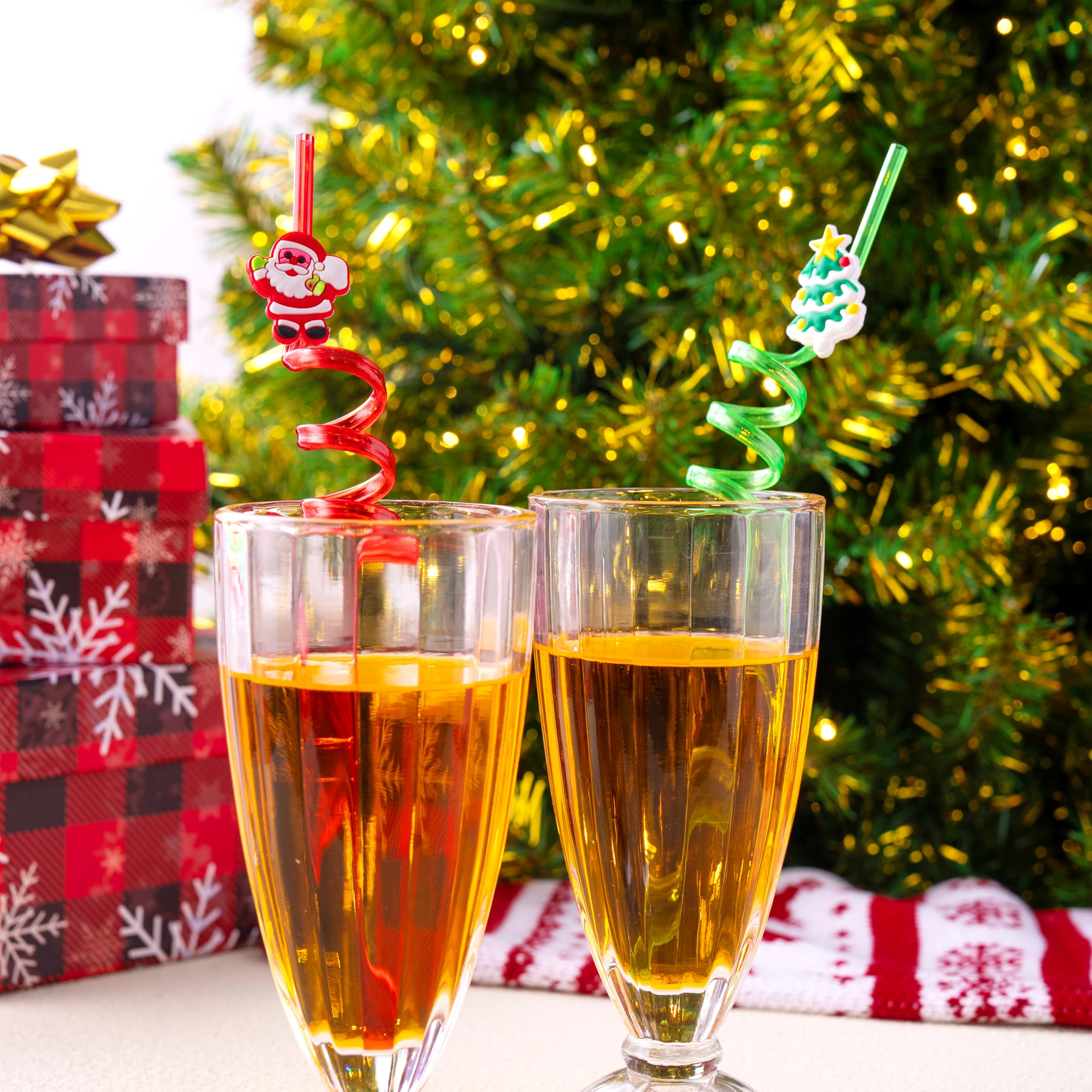 JOYIN 24 Stück Kunststoff-Trinkhalme in 8 Farben, wiederverwendbare Trinkhalme für Weihnachtsgeschenke, kinderfreundliches Zubehör, Weihnachtsfeier-Dekorationen, Goodie-Tütenfüller für Kinder.