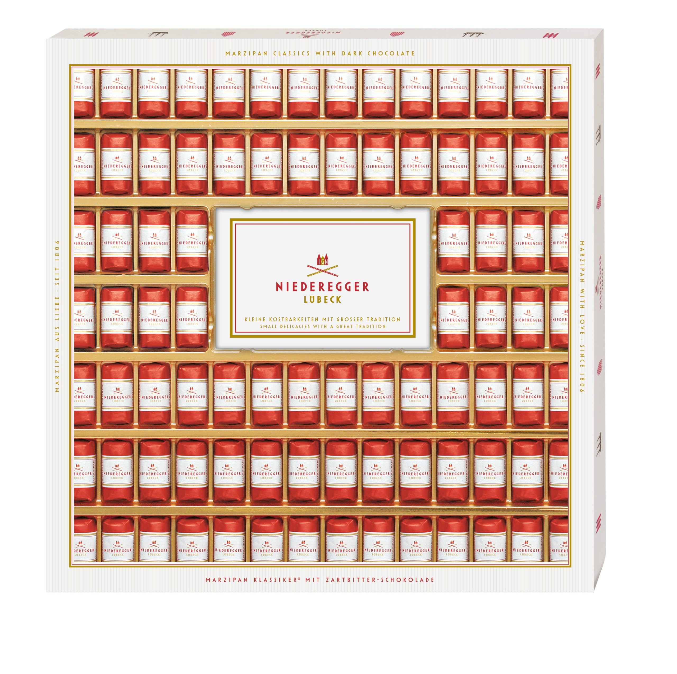 Niederegger | Marzipan Klassiker® | 1x 1.075g | Pures Marzipan, umhüllt von knackiger Zartbitter-Schokolade | Marzipangeschenk | hochwertige Geschenkpackung
