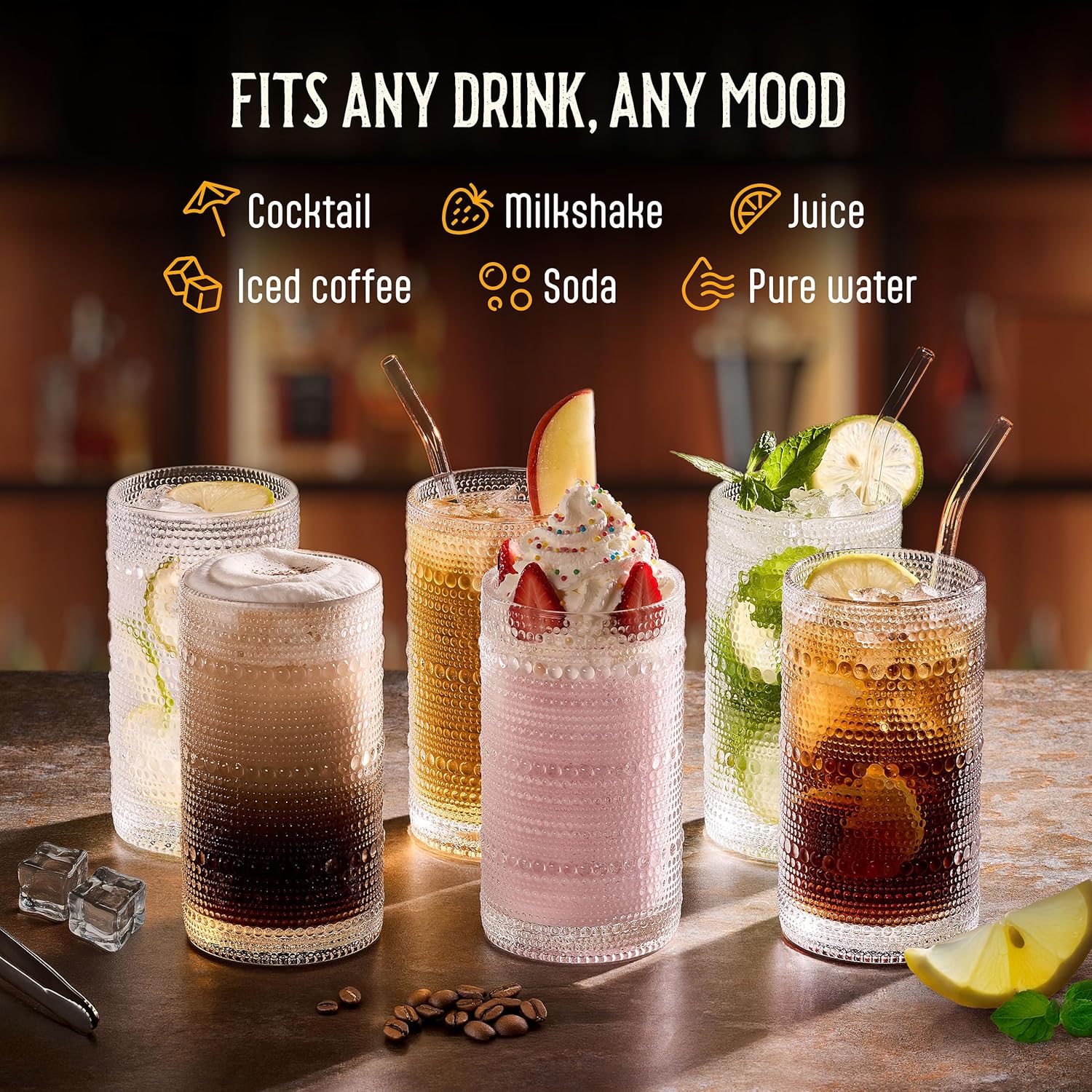 16 Oz Hobnail Drinking Glasses Set of 6 - Clear Multipurpose Glassware Sets, Decora... - Image 6