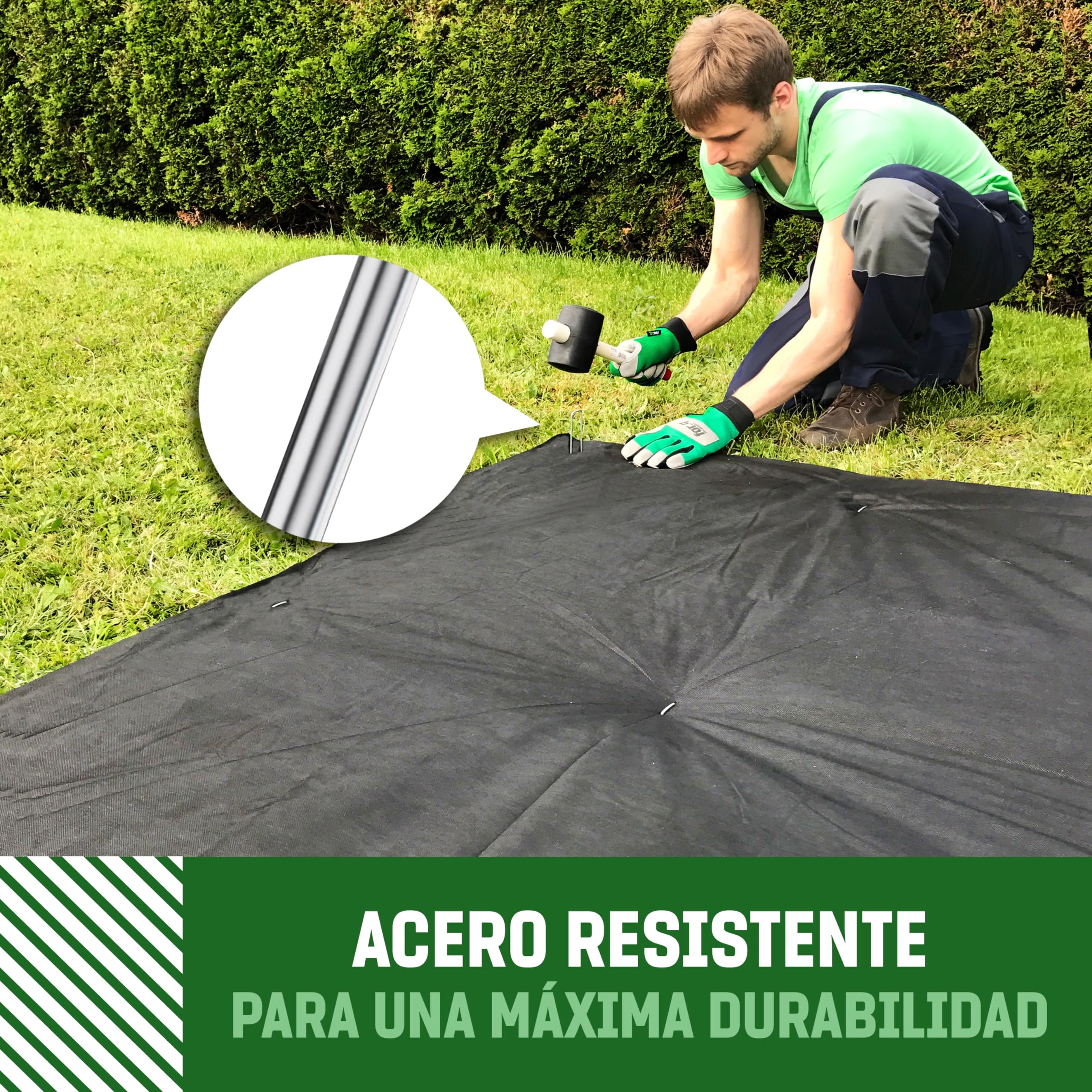 GardenGloss Grapas de Sujeción de Acero Galvanizado (100 Piezas) - Anclaje de Suelo Robusto para Malla Anti-maleza, Malla de jardín & Acampada - 150 MM de Largo, 25 MM de Ancho, Ø 3 MM