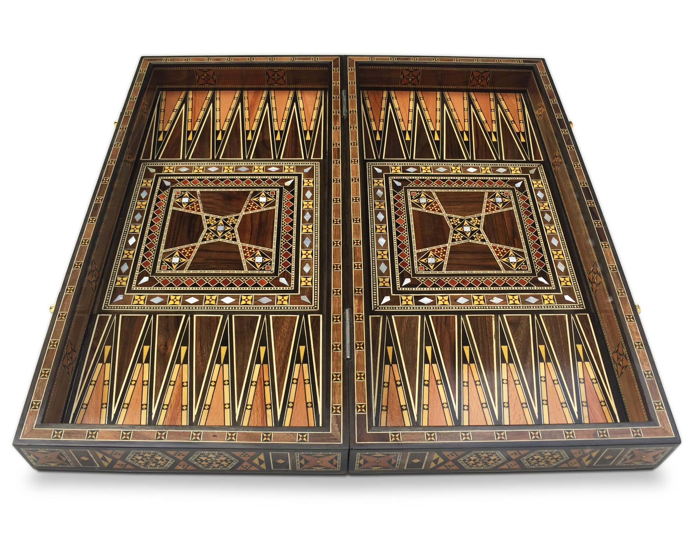 Nuovo 50 x 50 cm in legno Backgammon Tavla/Gioco di scacchi/DAMA,Tavla,Original intarsien Artigianato fatto a mano, Brett BK 50 con 30 pietre di backgammon in legno e con personaggi di scacchi da 97