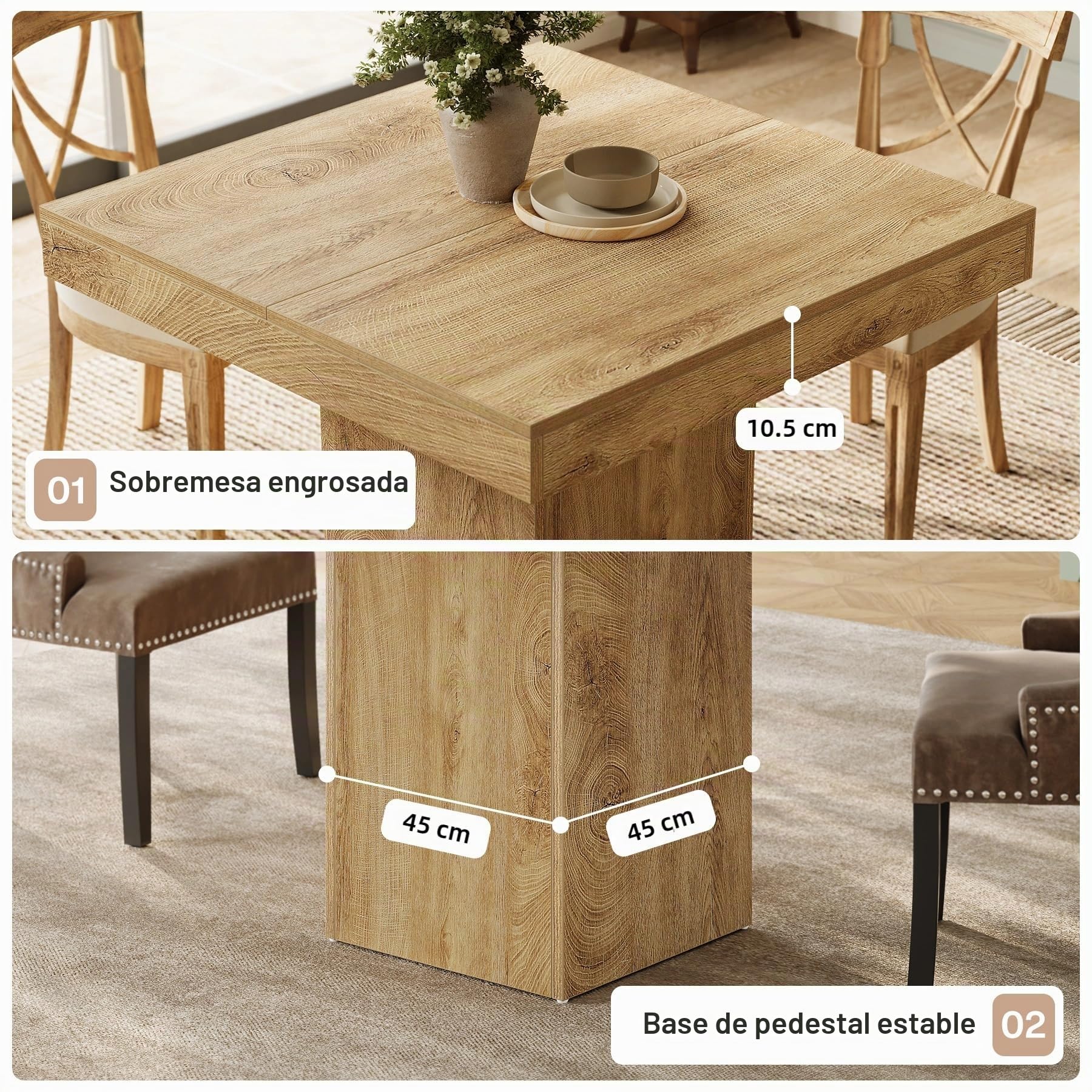 Tribesigns Mesa Comedor de 100 cm, Mesa Cocina Cuadrada para 4 Personas para Comedor, Cocina, Salón, Espacios Pequeños, con Tablero y Patas Gruesas