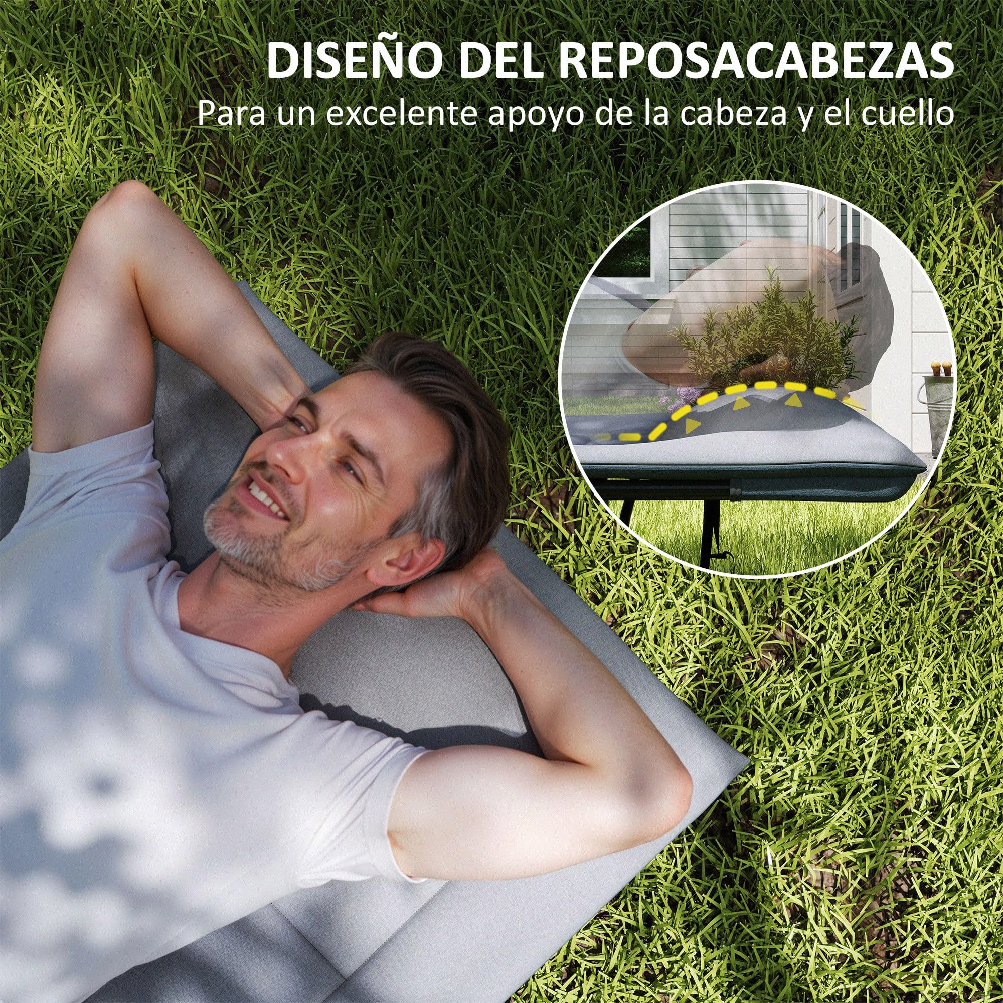 Outsunny Cama Plegable Camping Cama de Acampada Portátil Tumbona de Camping con Reposacabezas y Bolsillo Lateral Carga 150 kg para Playa Senderismo 187x67x37 cm Gris