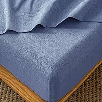 Vista 31 de MooMee Sábana bajera ajustable de solo 100% algodón lavado con textura parecida al lino, transpirable, duradera, suave, cómoda, bolsillo profundo