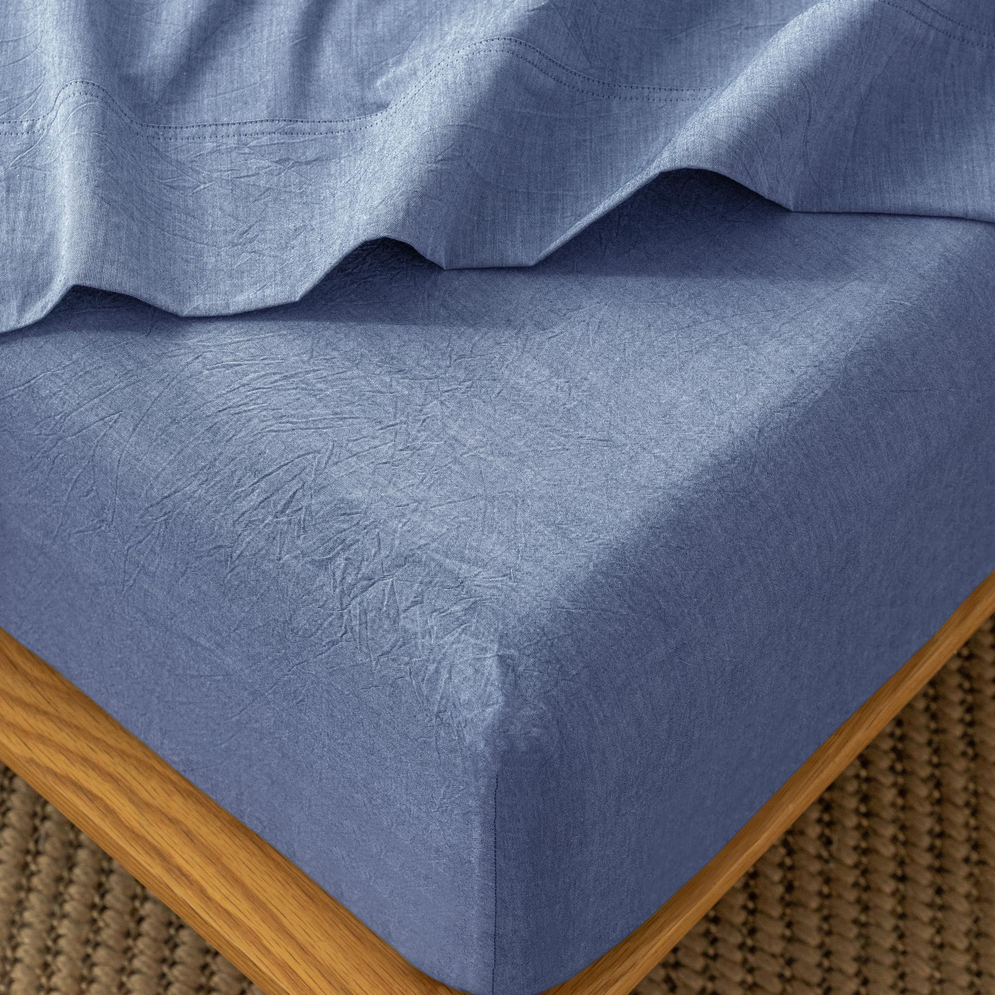 MooMee 100% Washed Cotton Fitted Sheet – Deep Pocket, Linen-Like Texture, Queen Size - View #2