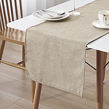 Stain-Resistant Table Runner Linen Effect Easy to Wash and Iron as Outdoor Garden Tablecloth for Dining Table Natural Beige 40 x 180 cm