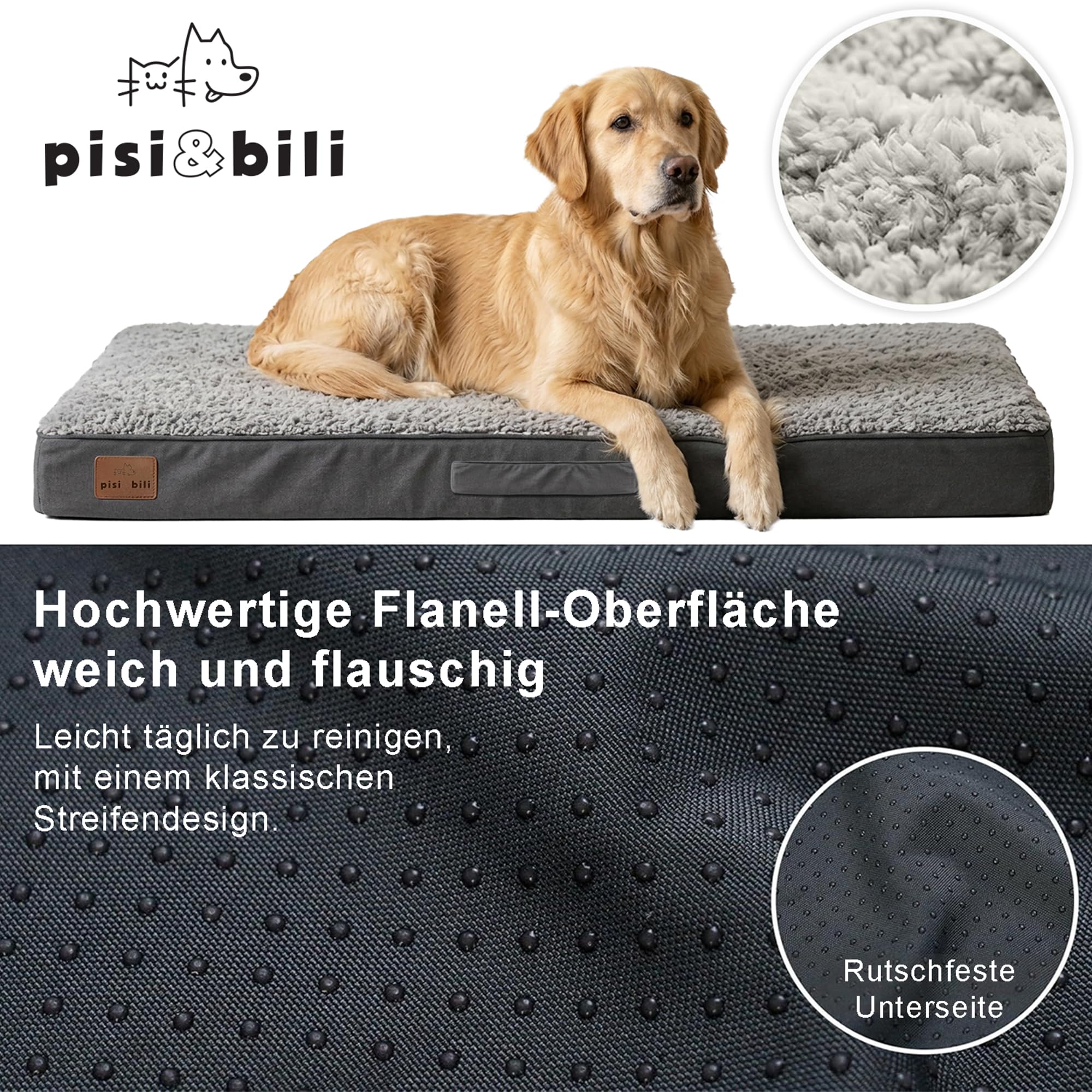 Cuccia ortopedica per cani, 104 x 74 x 9 cm, materassino per cani | Cuscino per cani in memory foam, impermeabile, lavabile, morbido rivestimento Sherpa, antiscivolo, grigio scuro