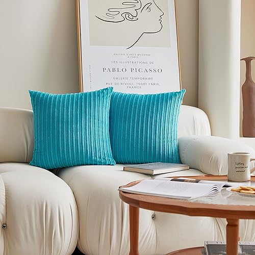 Miniatura 592 de UGASA - Juego de 2 fundas de almohada de terciopelo a rayas, funda decorativa para cojín con cremallera oculta para el hogar, sofá, dormitorio,