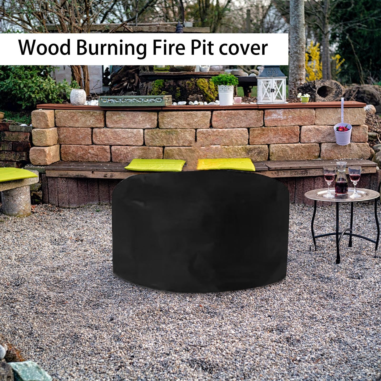 Outdoor Fire Pit Cover - Waterproof 210D Oxford Fabric, Heavy Duty Round Shield, Windproof Drawstring Secure Guard, Durable Patio Fireplace Storage Cover | Reliable Weather Protectio — view 2