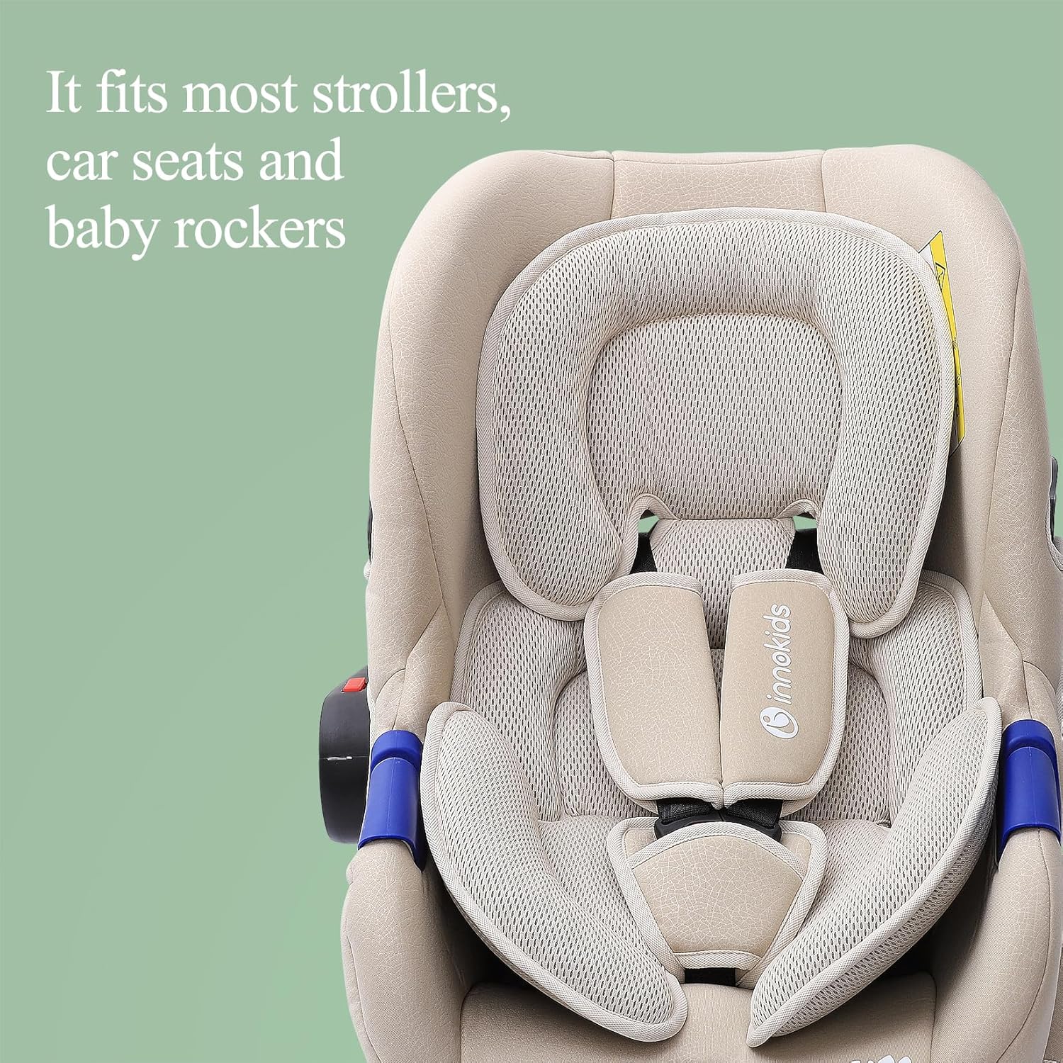 Infant car seat insert placed in a car seat, demonstrating its universal fit